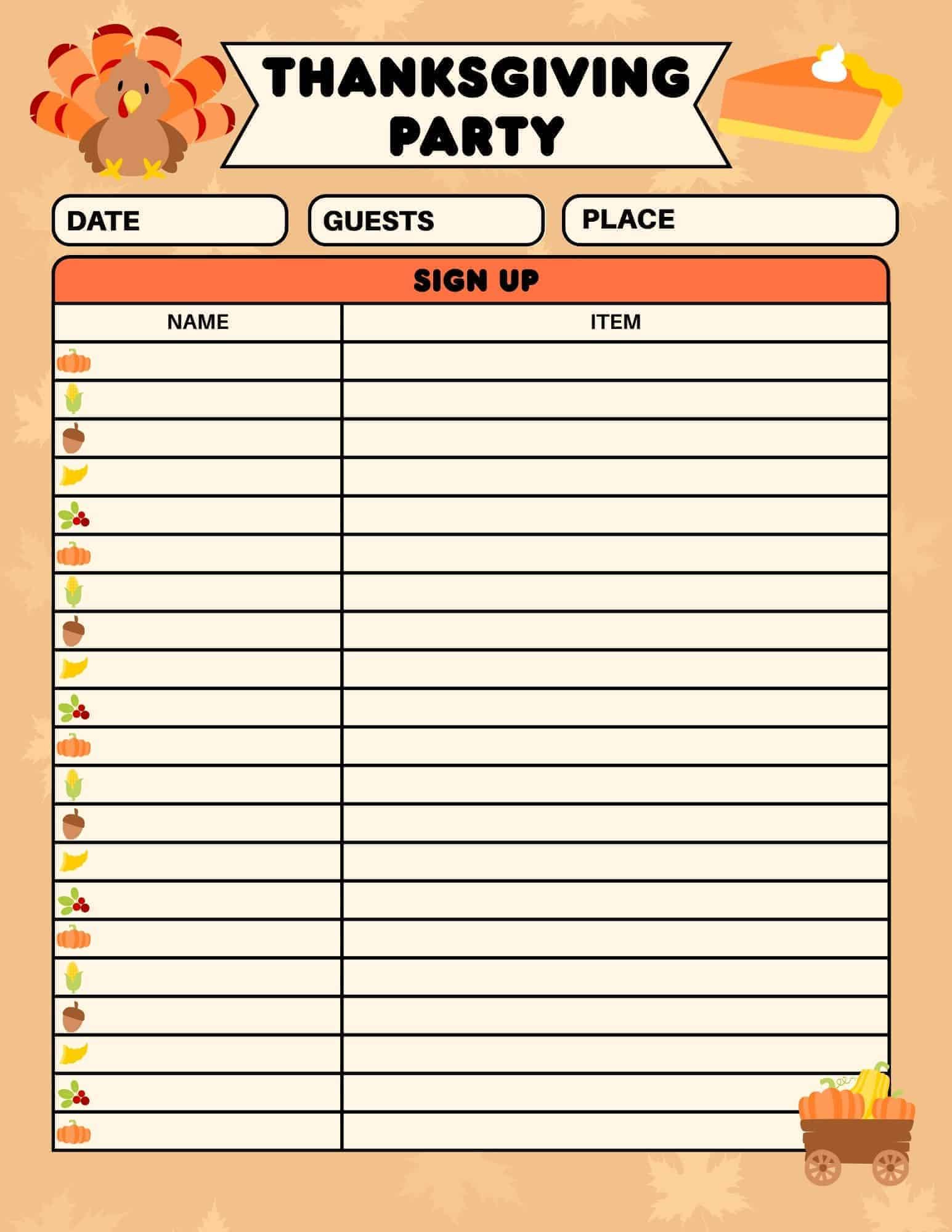 Free Thanksgiving Party Sign Up Sheet (Editable Pdf) throughout Free Printable Thanksgiving Sign Up Sheet