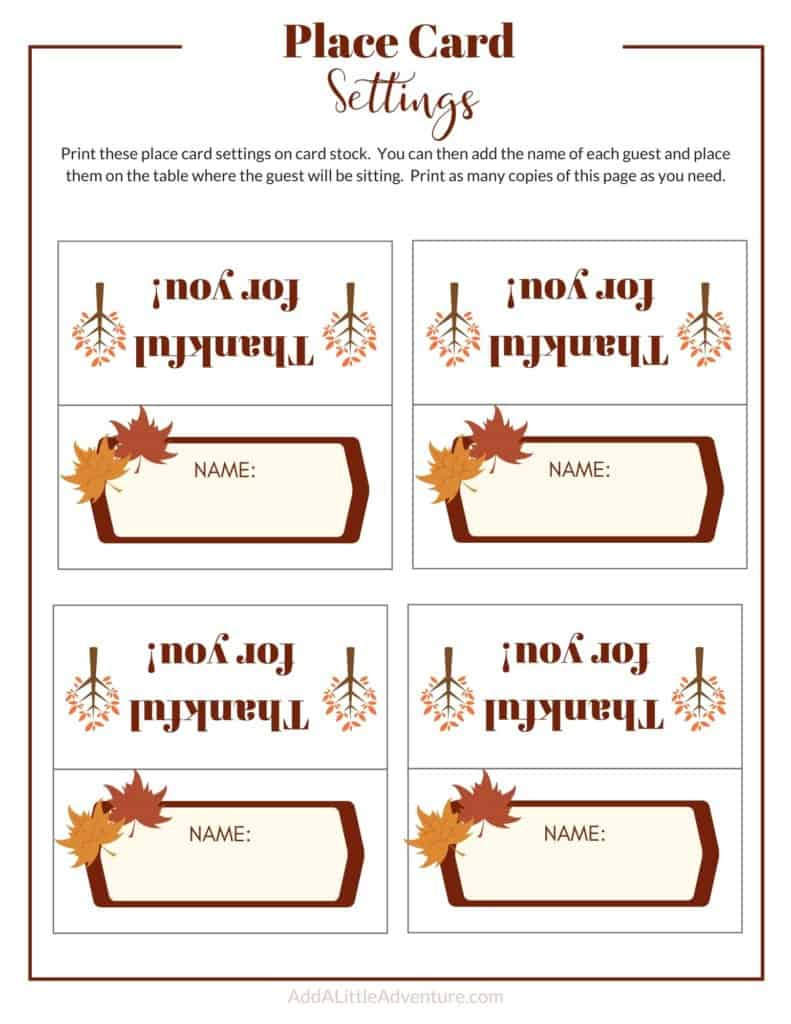 Free Thanksgiving Place Cards Printable - Printable Party Favors in Free Printable Foldable Thanksgiving Place Cards