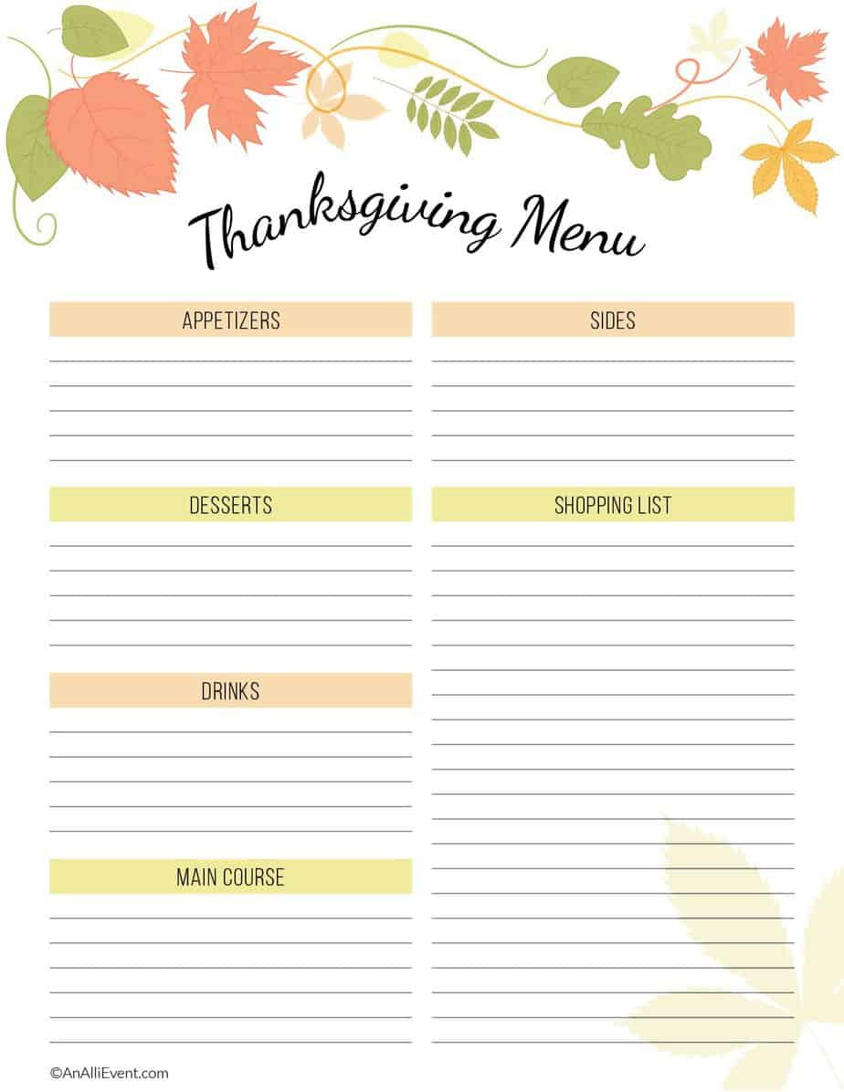 Free Thanksgiving Planner Printable - An Alli Event for Free Printable Thanksgiving Meal Thanksgiving Planner