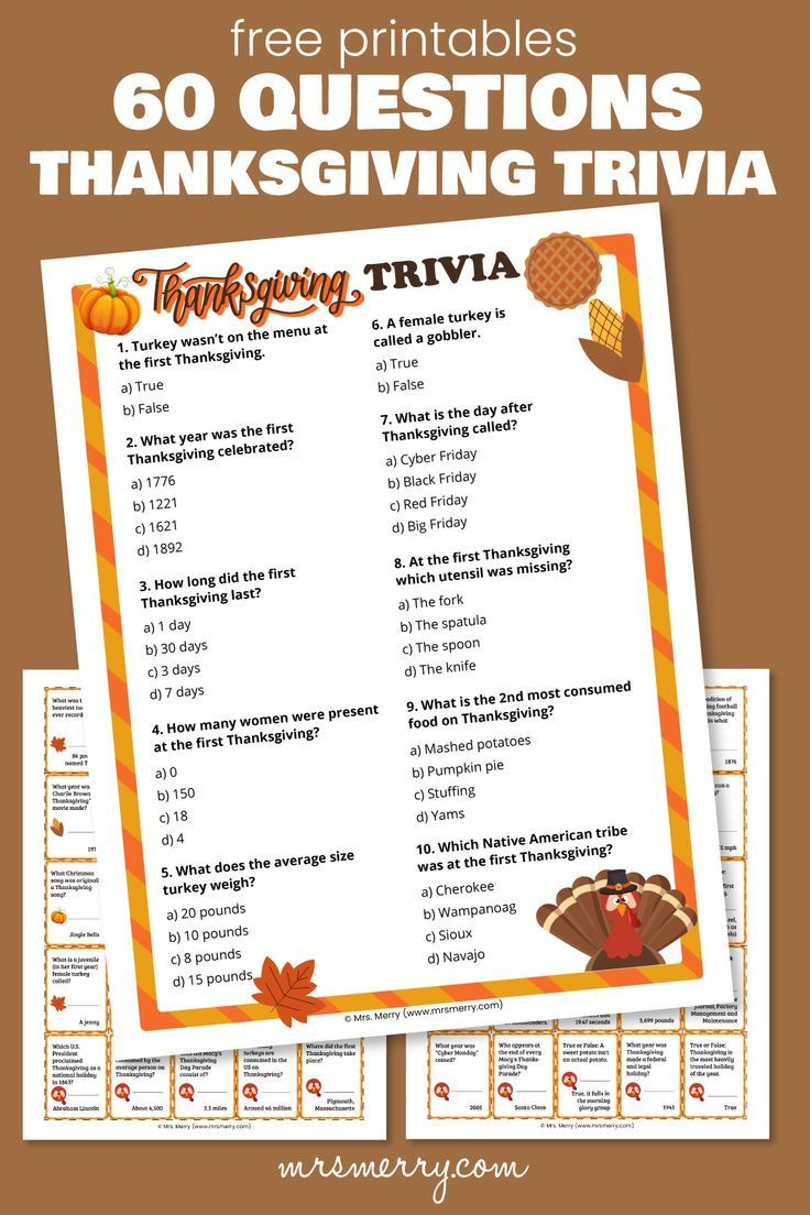 Free Thanksgiving Trivia Questions &amp;amp; Answers Game | Mrs. Merry in Thanksgiving Trivia Questions and Answers Printables