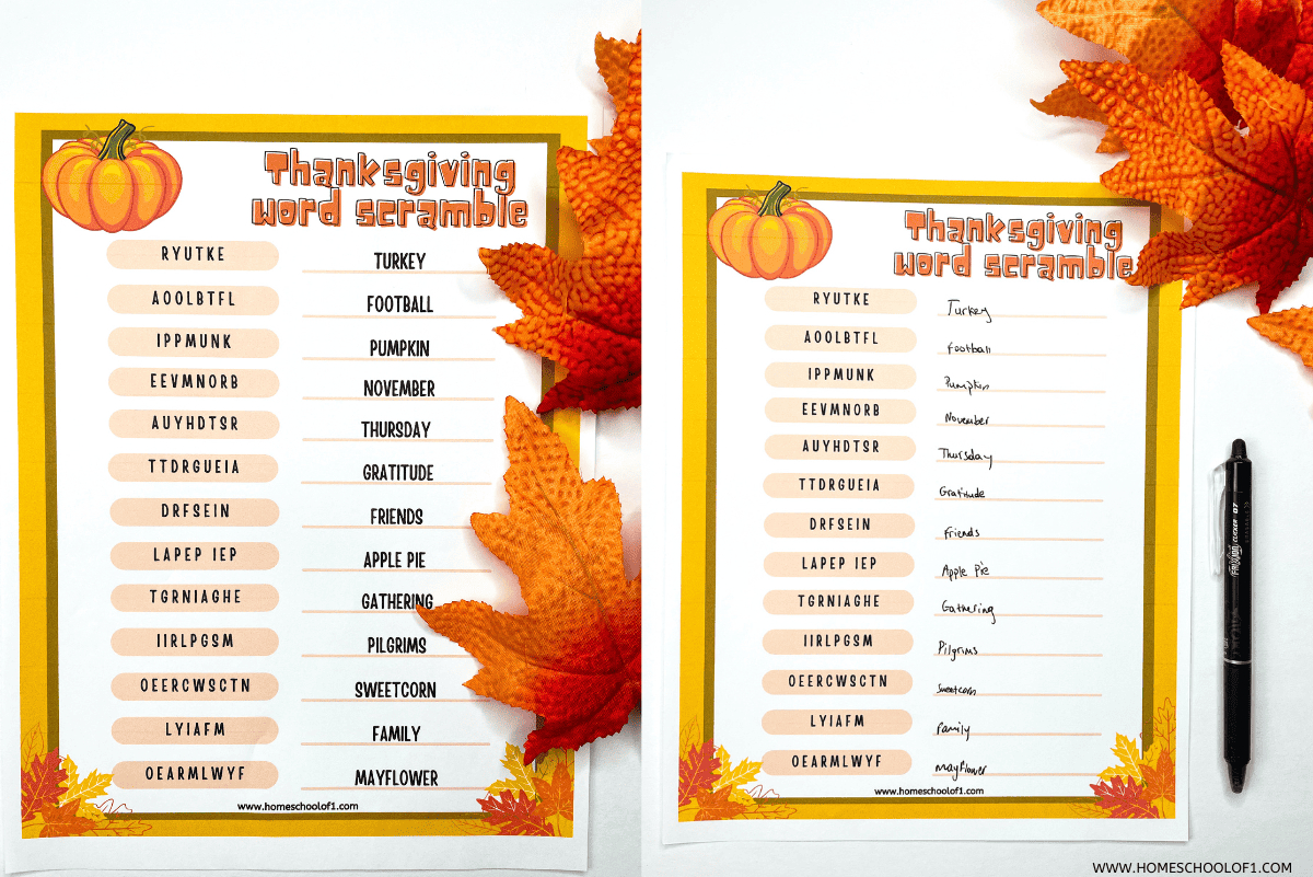 Free Thanksgiving Word Scramble Printable (With Answers) with Free Printable Thanksgiving Word Scramble With Answers