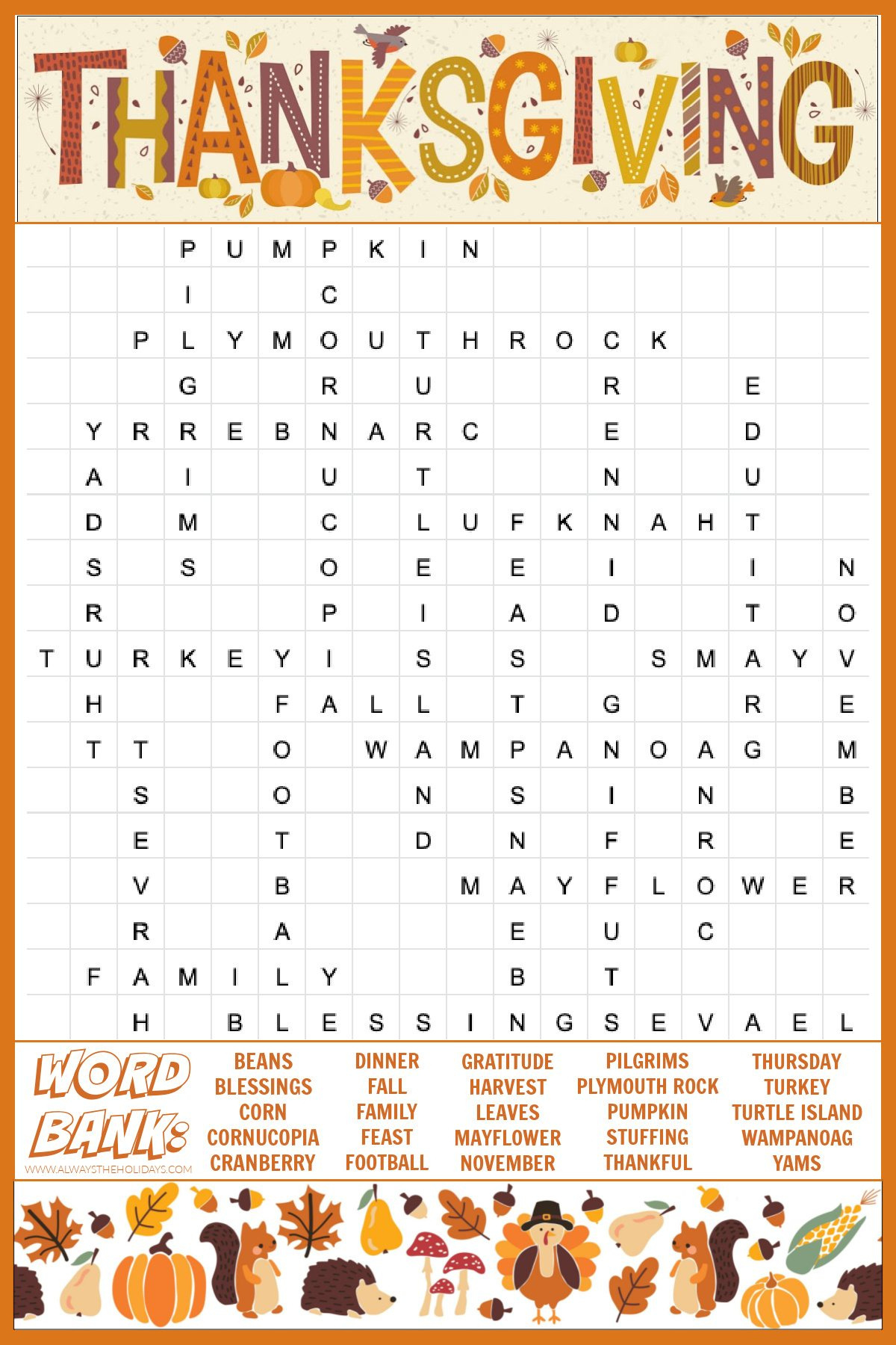 Free Thanksgiving Word Search Printable - With Answers Included with regard to Printable Thanksgiving Word Search Hard