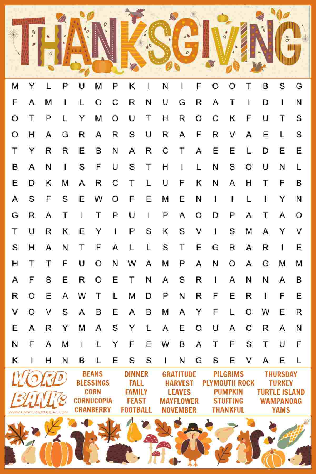 Free Thanksgiving Word Search Printable - With Answers Included within Free Printable Thanksgiving Puzzles