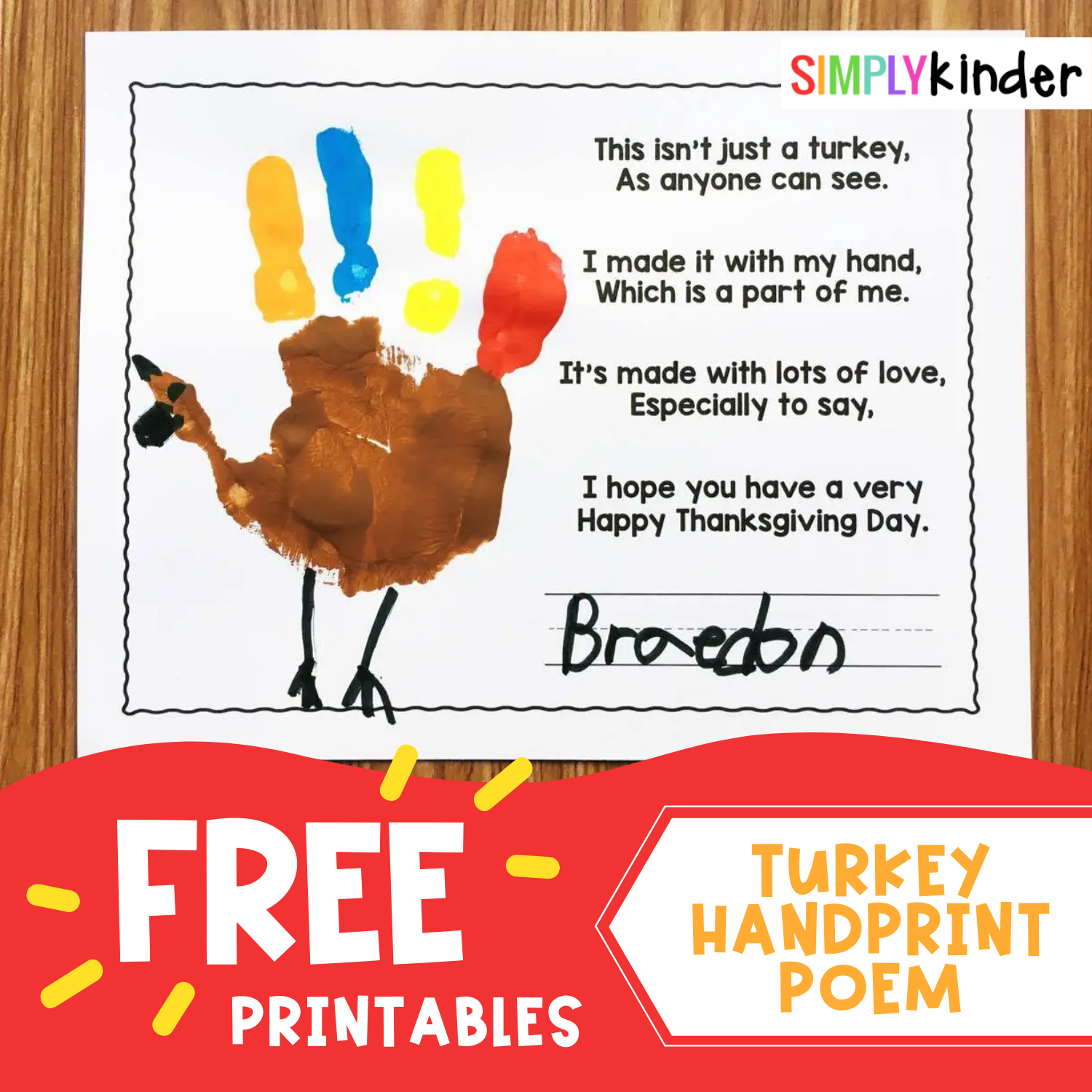 Free Turkey Handprint Poem - Simply Kinder within This Isn&amp;#039;T Just A Turkey Poem Printable