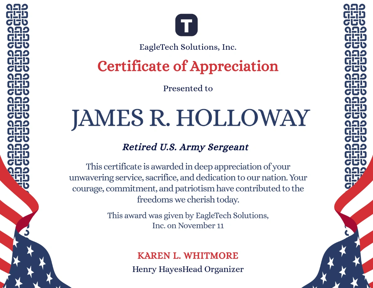 Free Veterans&amp;#039; Day Certificate Template To Edit Online intended for Veterans Day Free Printable Military Certificate Of Appreciation Template Free