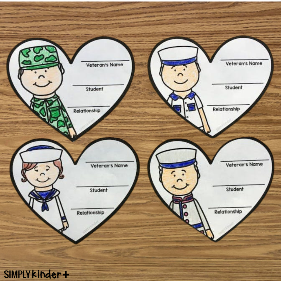 Free Veterans Day Hearts - Simply Kinder + Printable Membership with regard to Veterans Day Printable Activities