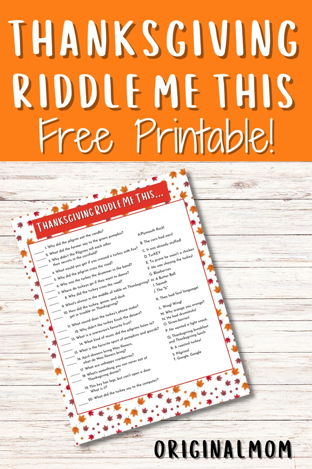 Fun Thanksgiving Riddle Me This Free Printable - Originalmom regarding Thanksgiving Riddles Worksheet