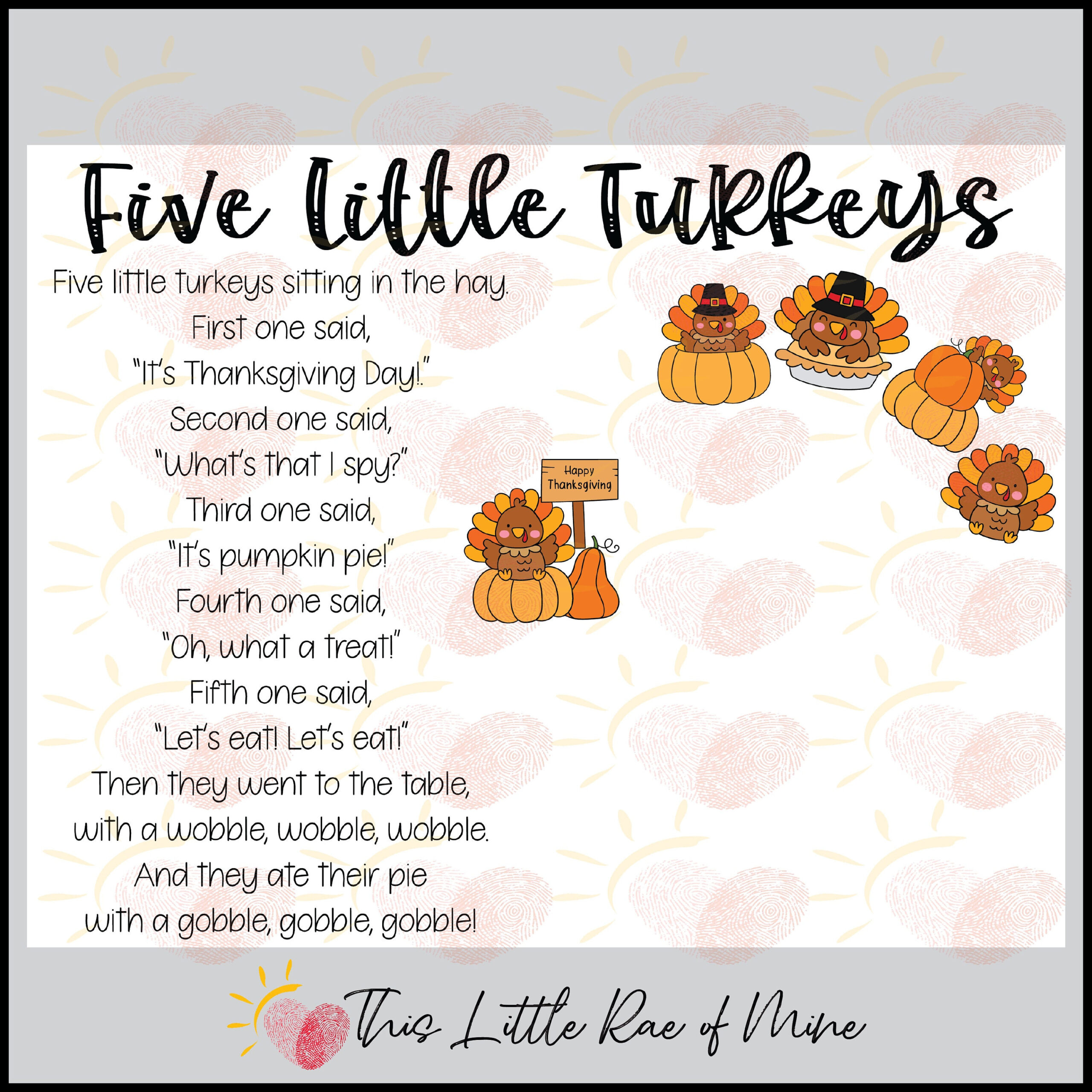 Fünf Kleine Truthähne - Thanksgiving - Kürbiskuchen - Gedicht with regard to Five Little Turkeys Printable Book