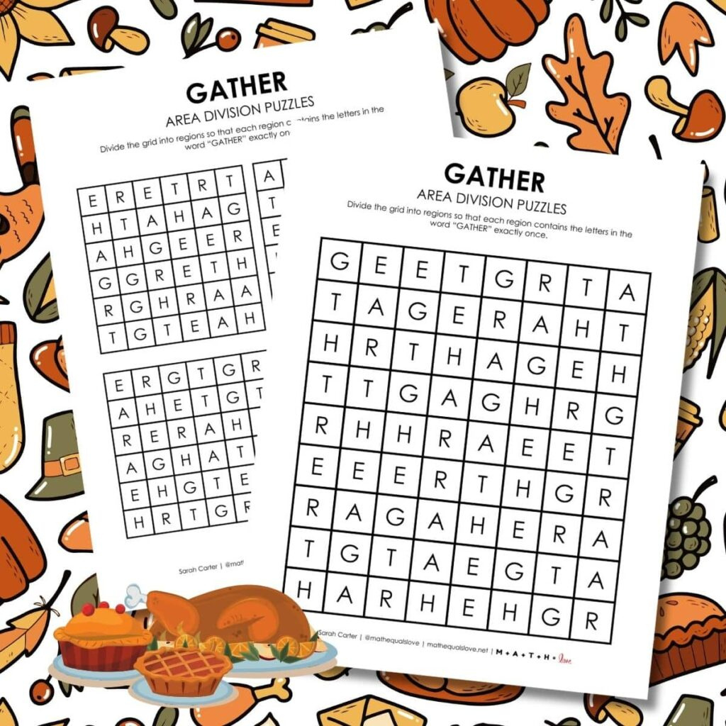 Gather Area Division Logic Puzzles | Math = Love regarding Thanksgiving Logic Puzzle Printable