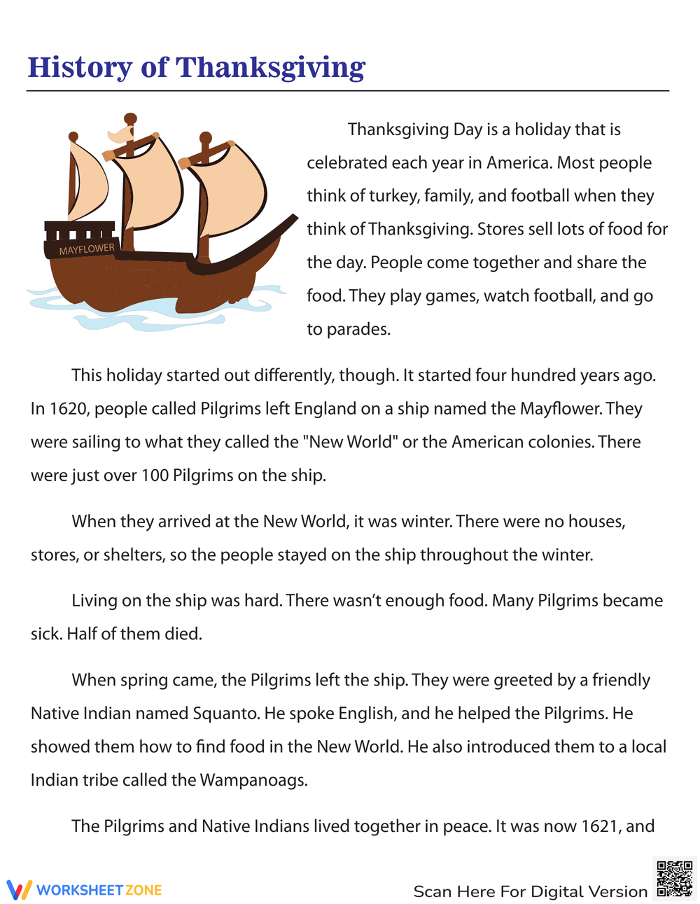 Grade 5 Thanksgiving Worksheets &amp;amp; Printable inside Thanksgiving History Worksheet