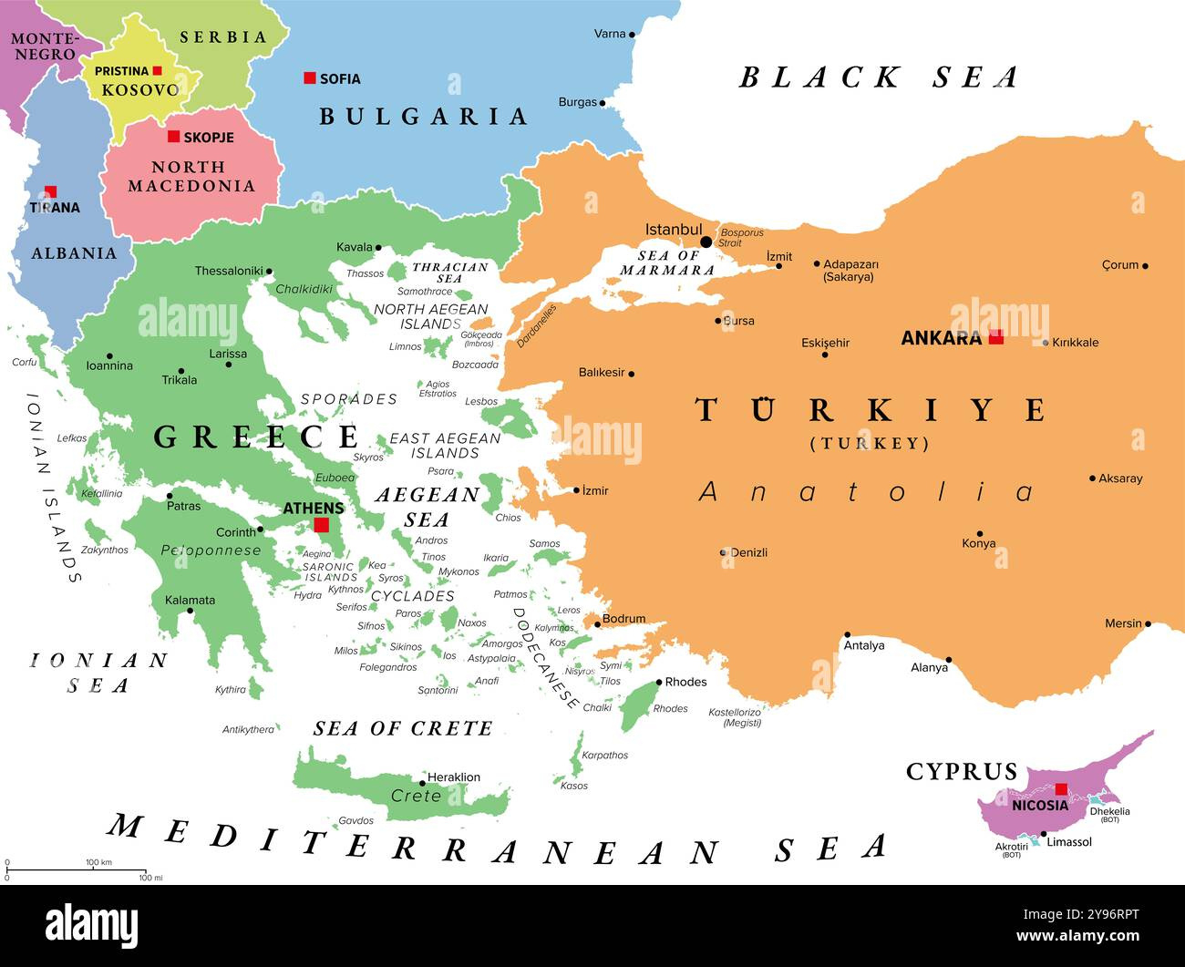 Greece Turkey And Aegean Sea Map Hi-Res Stock Photography And inside Printable Map of Greece and Turkey