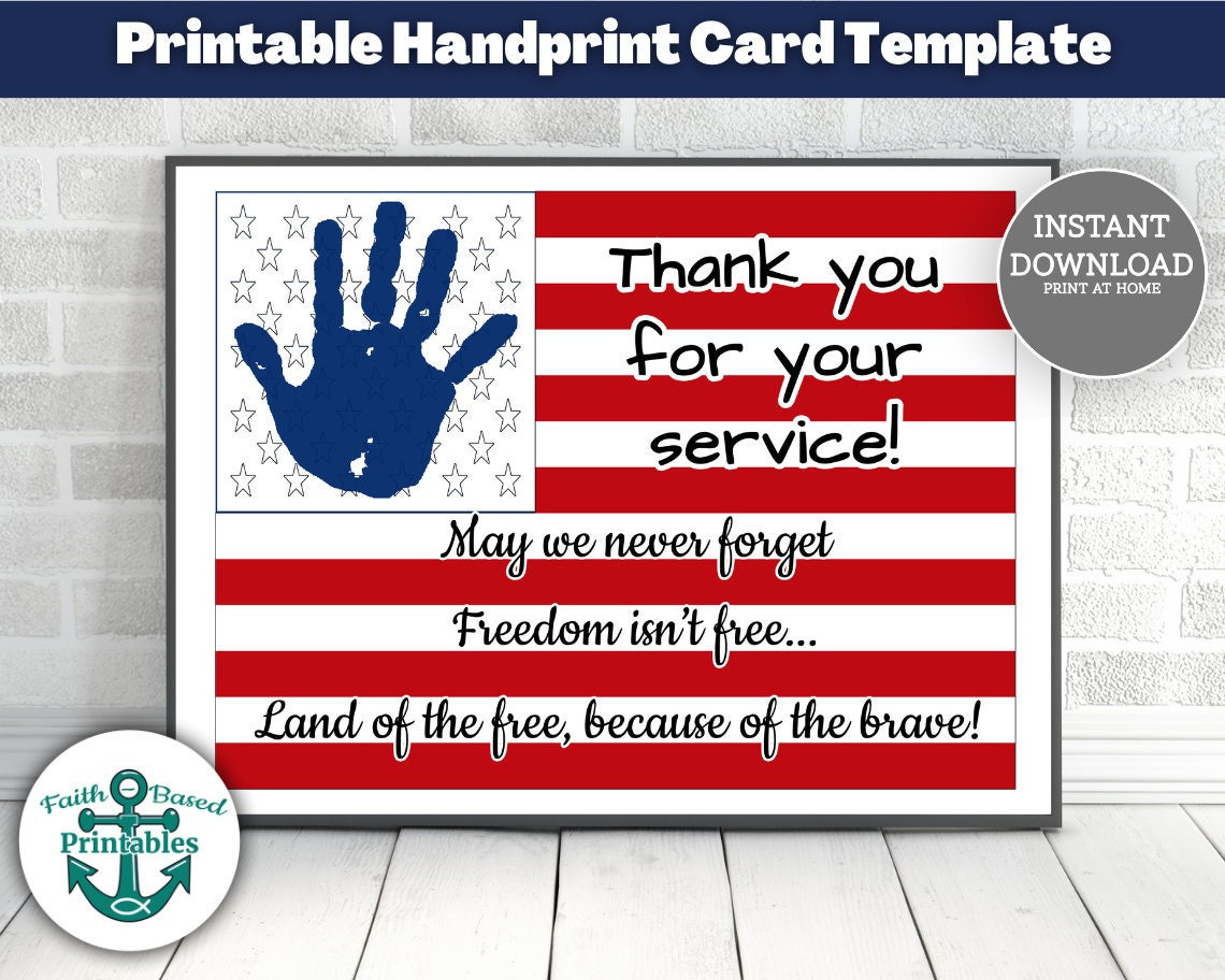 Handabdruck Karte Für Veteranen Danke Für Ihren Service Happy intended for Thank You Veterans Printable