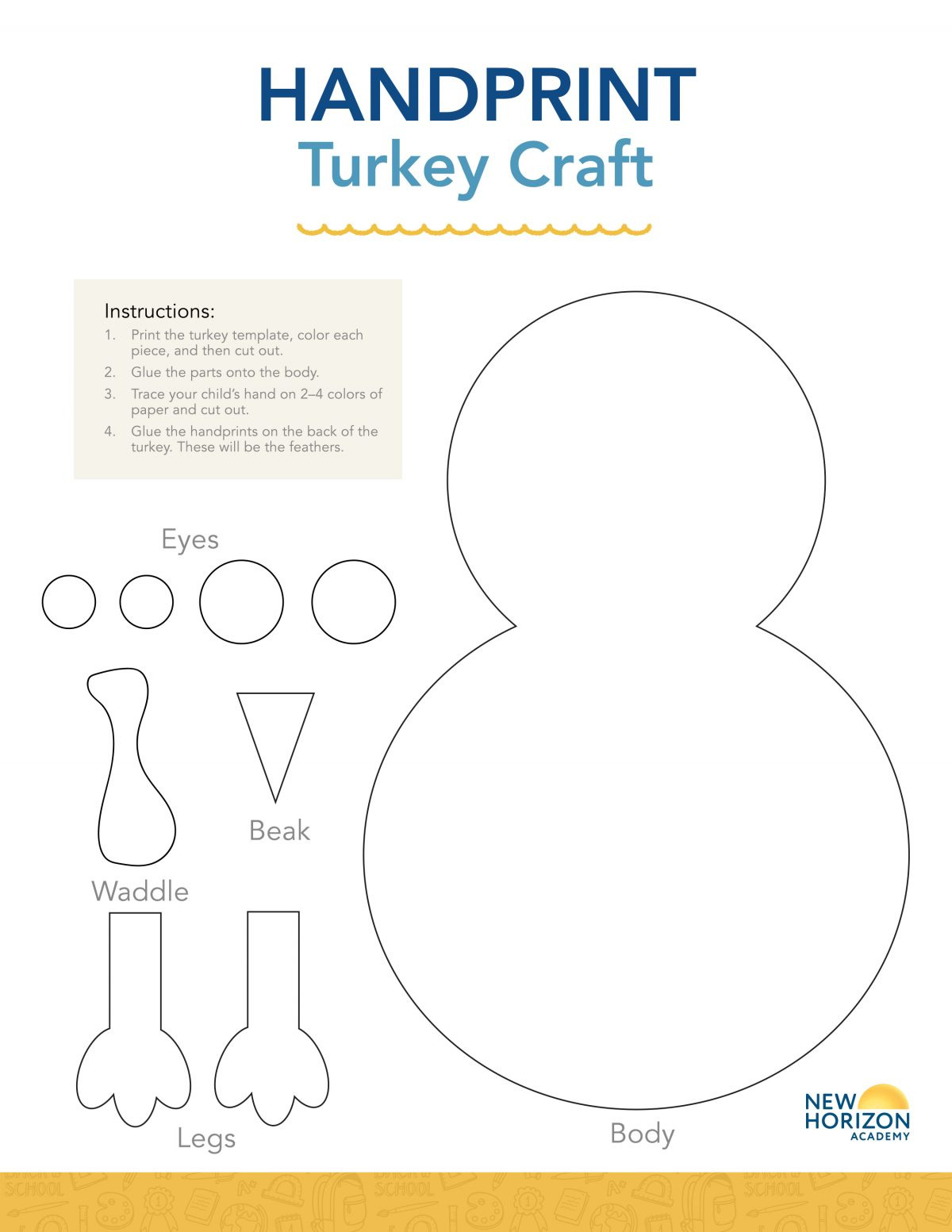 Handprint Turkey Craft - New Horizon Academy within Printable Hand Turkey Template