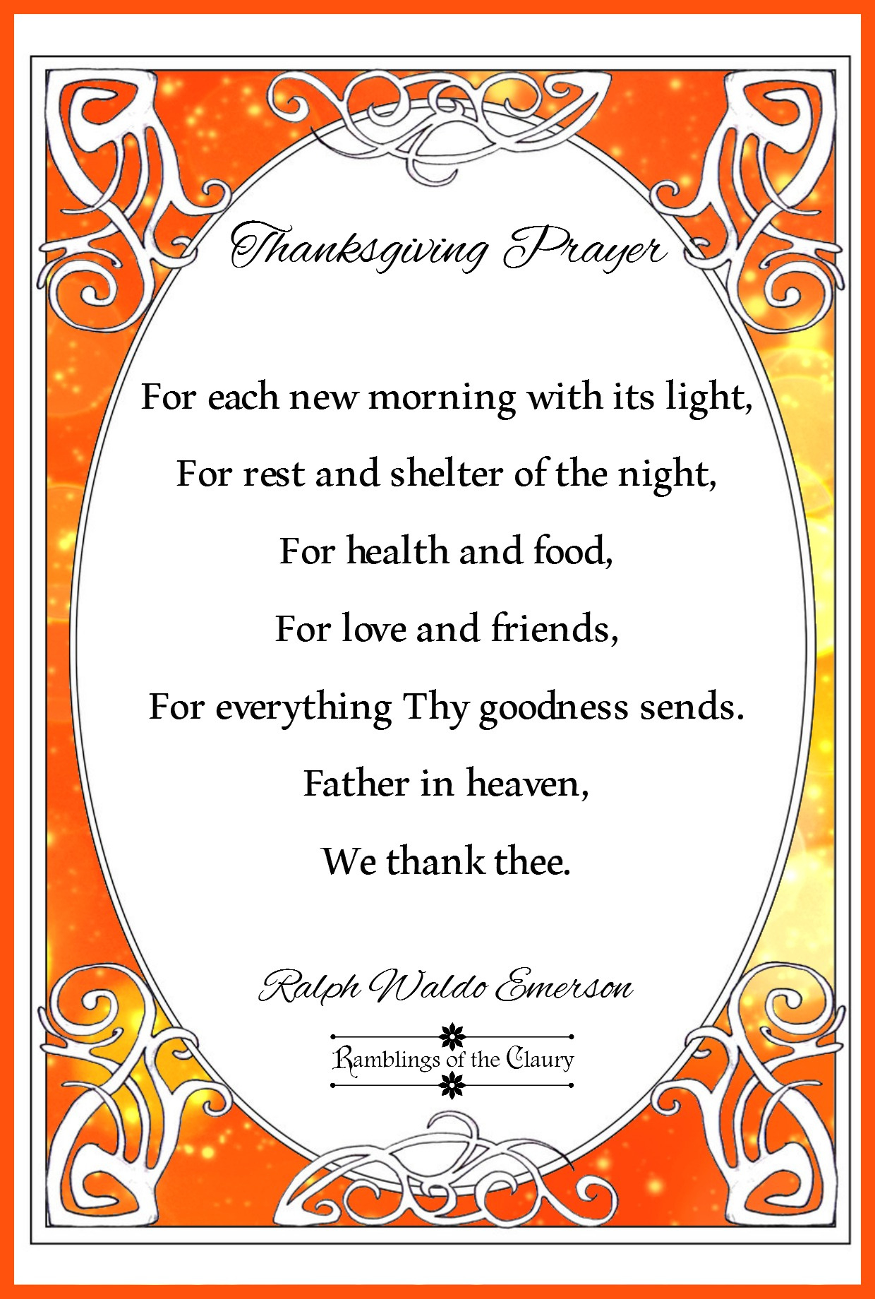 Happy Thanksgiving Day! | Ramblings Of The Claury within Ralph Waldo Emerson Thanksgiving Poem