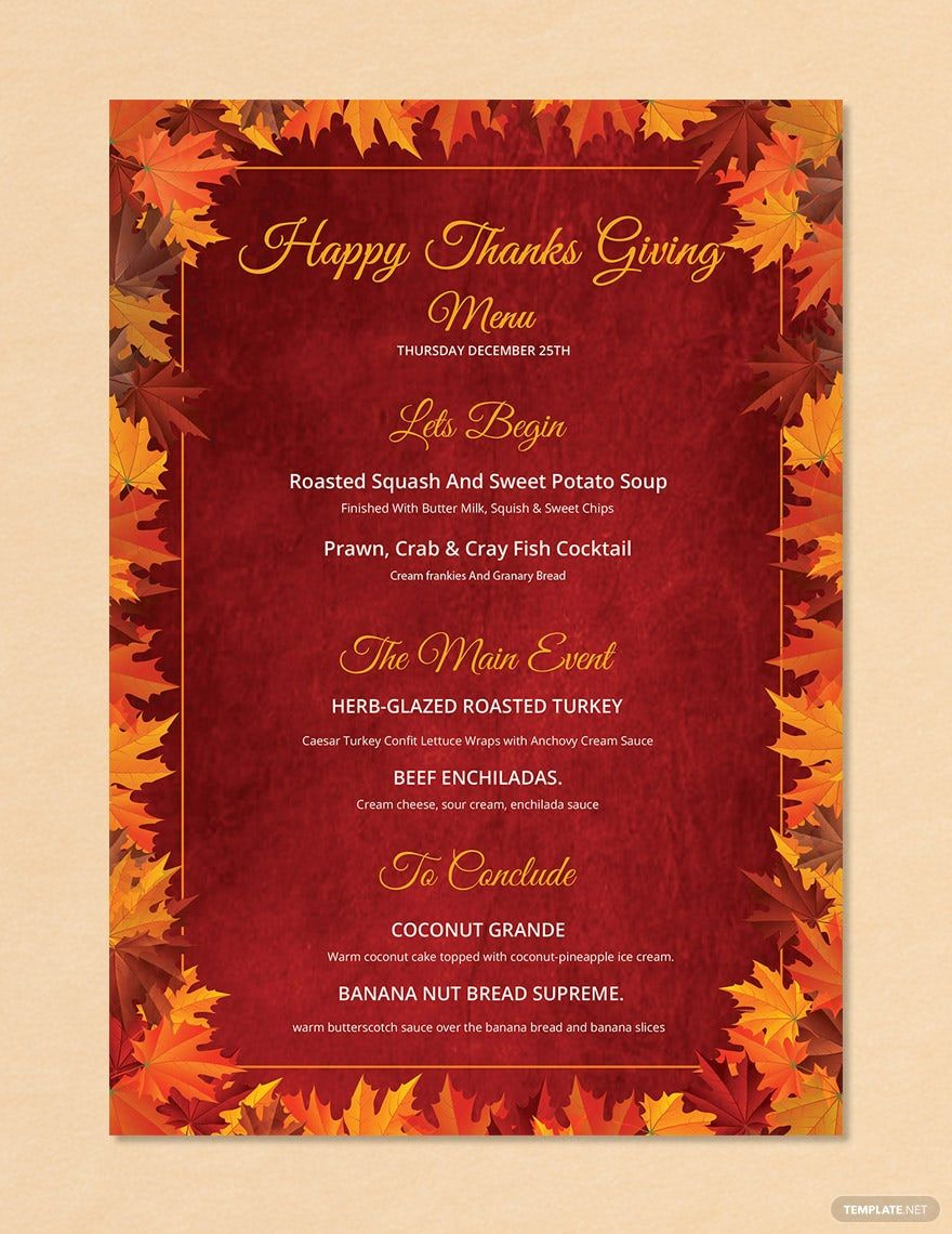 Happy Thanksgiving Menu Template In Pages, Psd, Word, Publisher intended for Free Thanksgiving Chalkboard Menu Template Printable