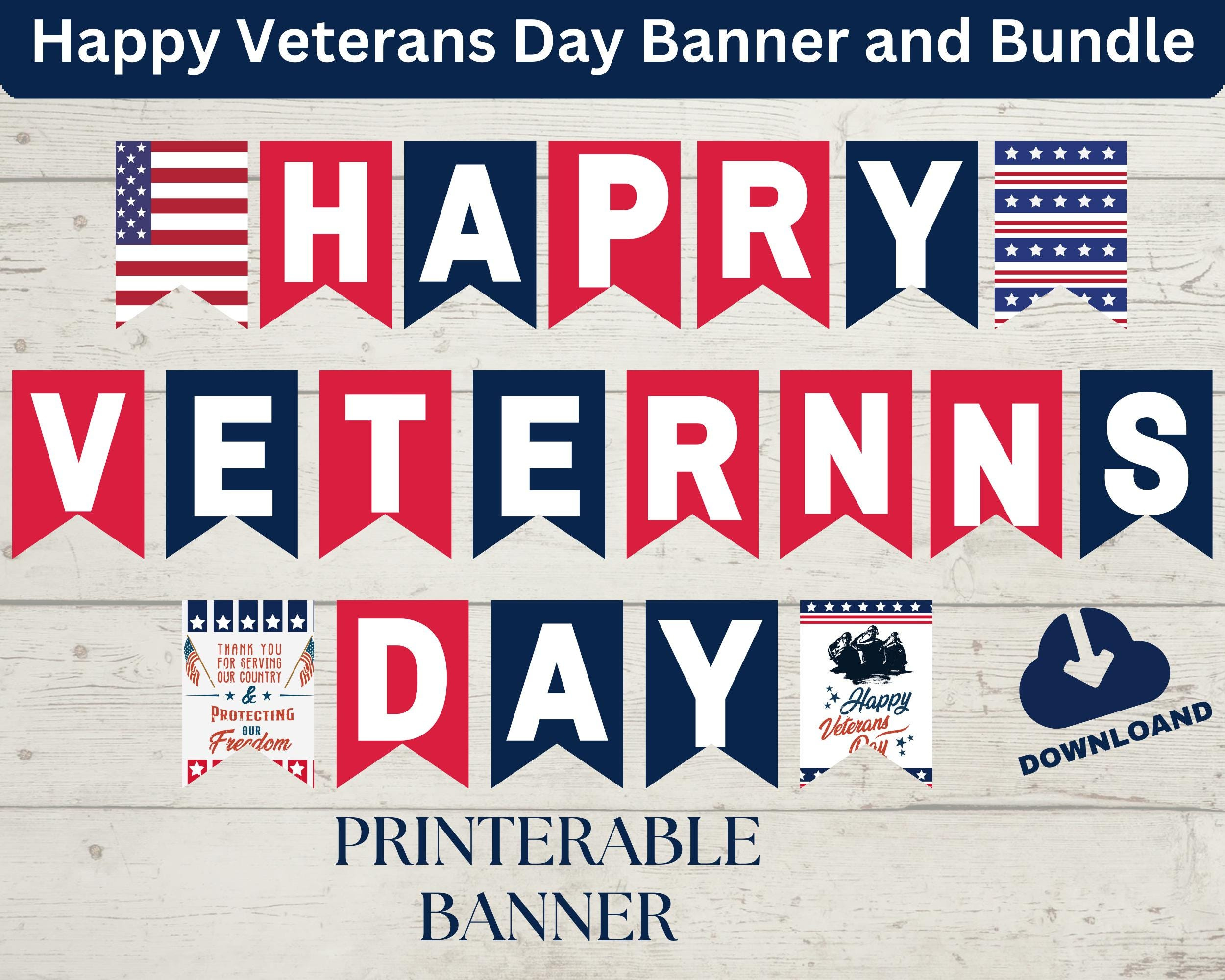 Happy Veterans Day Banner: Vaterländische Dekoration (Canva for Veterans Day Banner Printable