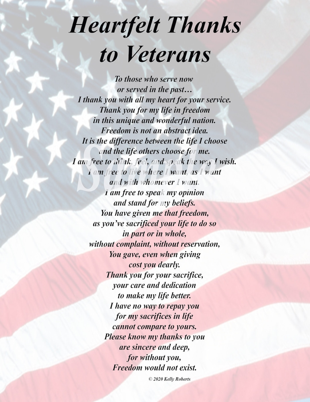 Heartfelt Thanks To Veterans Ready To Print Instant Download in Valentines Day Poems For Veterans