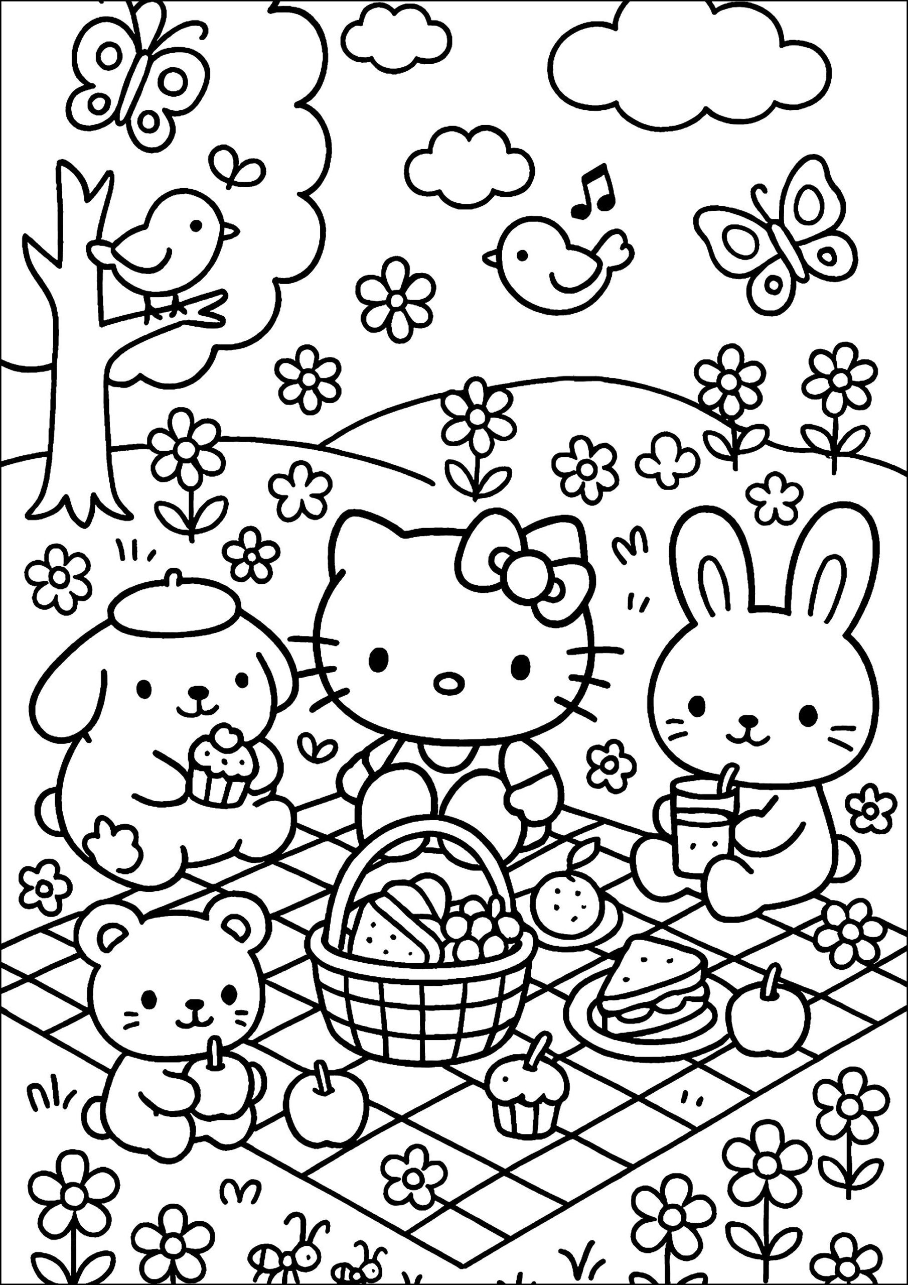 Hello Kitty And Friends&amp;#039; Picnic - Hello Kitty Coloring Pages within Hello Kitty Thanksgiving Coloring Pages Printable
