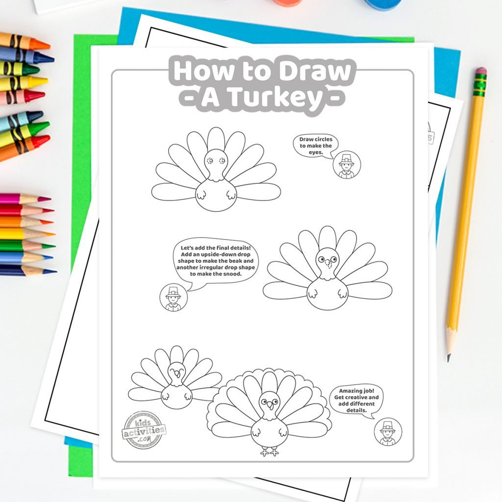 How To Draw A Turkey Easy Printable Lesson For Kids | Kids throughout How To Draw A Turkey Printable