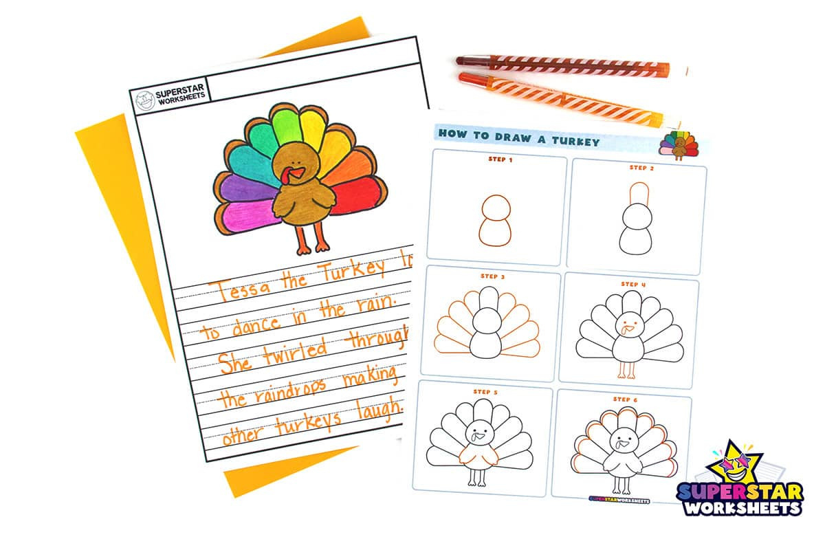 How To Draw A Turkey - Superstar Worksheets regarding How To Draw A Turkey Printable