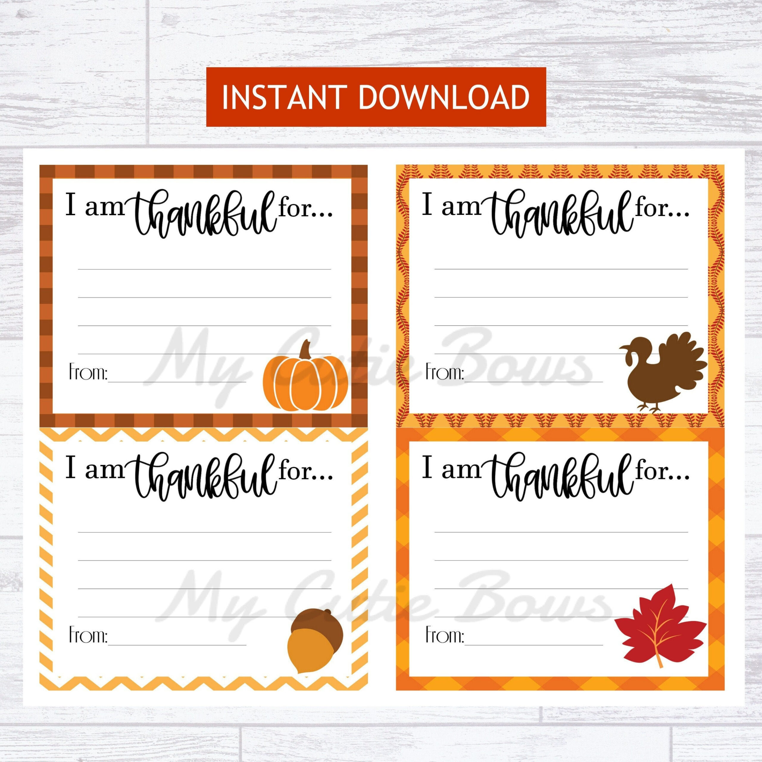 I Am Thankful Digital Download - Thanksgiving Cards Printable with regard to I am Thankful For Printable Cards