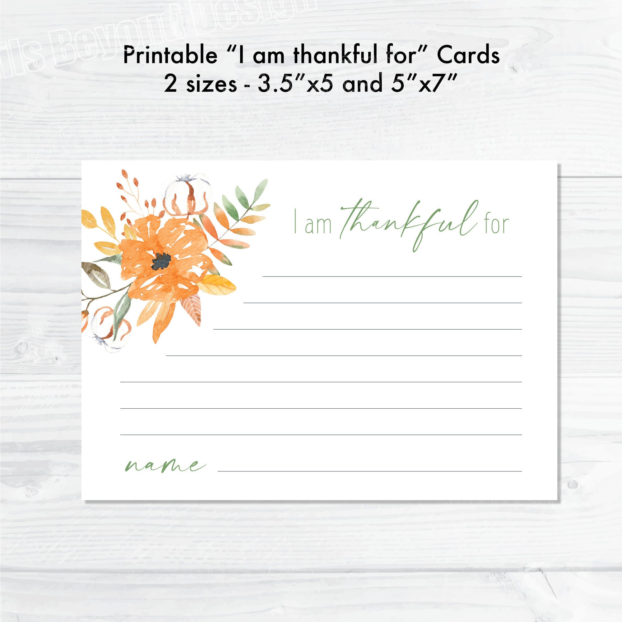 I Am Thankful For Printable Cards - Floral Cotton - 5&amp;quot;X7&amp;quot; And 3.5 with I am Thankful Cards Printable