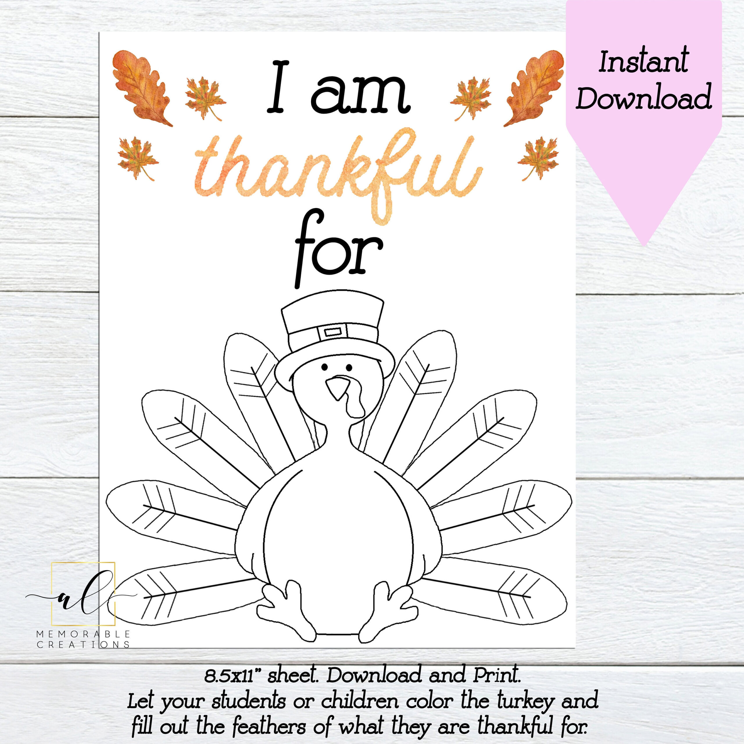 I Am Thankful For Turkey Printable, Kids Thanksgiving Activity, I inside I Am Thankful Thanksgiving Printables