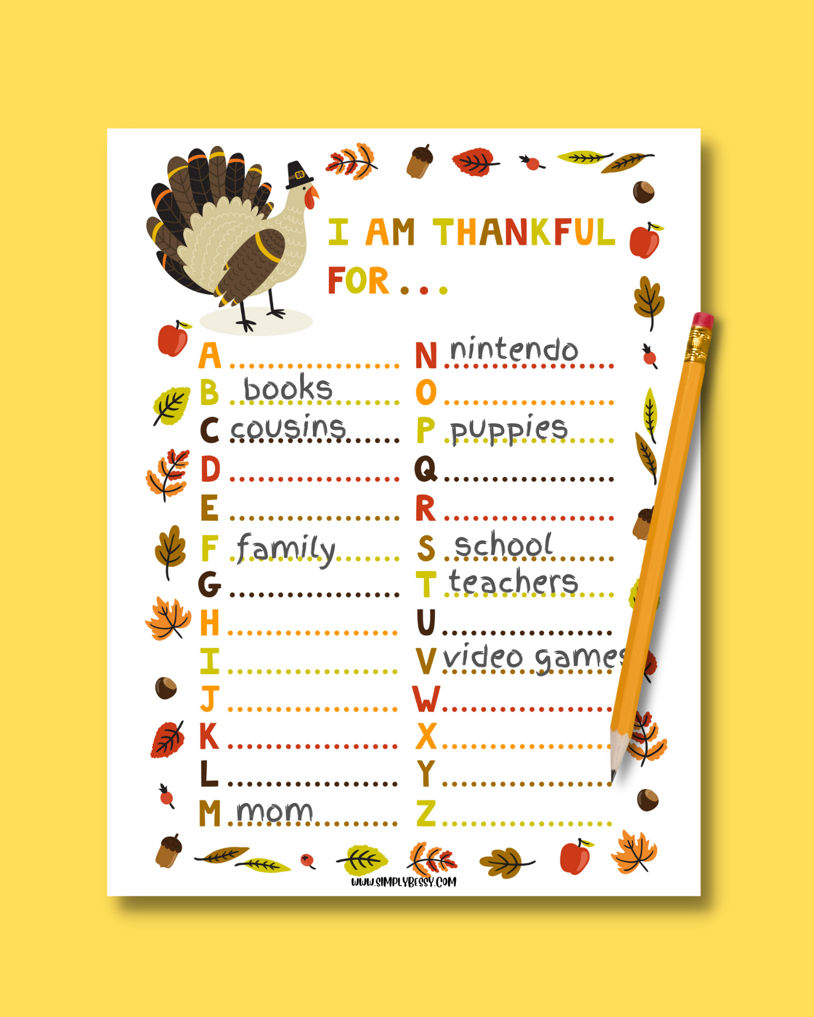 I Am Thankful For Worksheet For Kids - Made With Happy pertaining to I am Thankful For Alpahbet List Printable