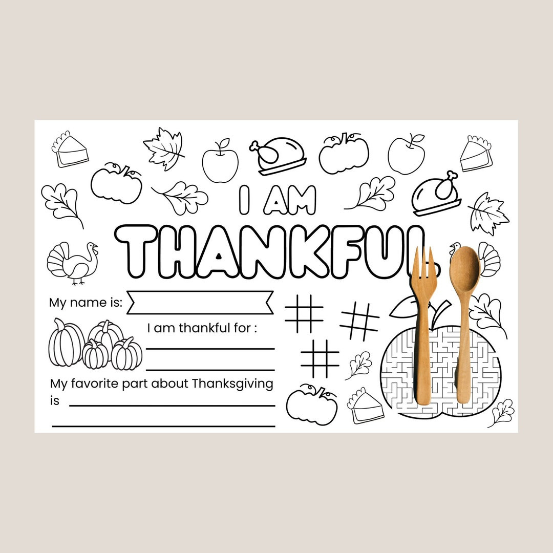 I Am Thankful // Happy Thanksgiving Placemat | Instant Download throughout I Am Thankful For Placemat Printable
