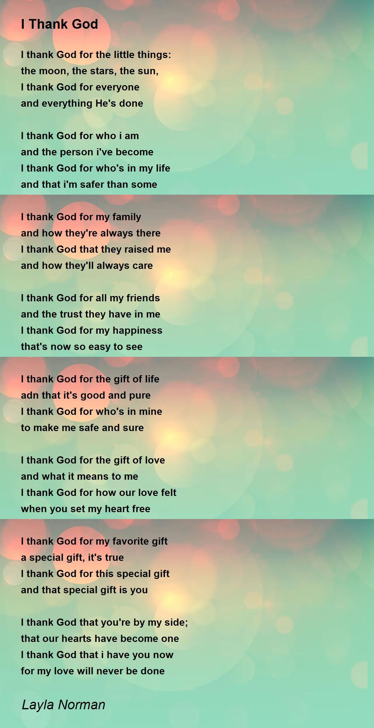 I Thank God - I Thank God Poemlayla Norman within A Poem of Thanksgiving to God