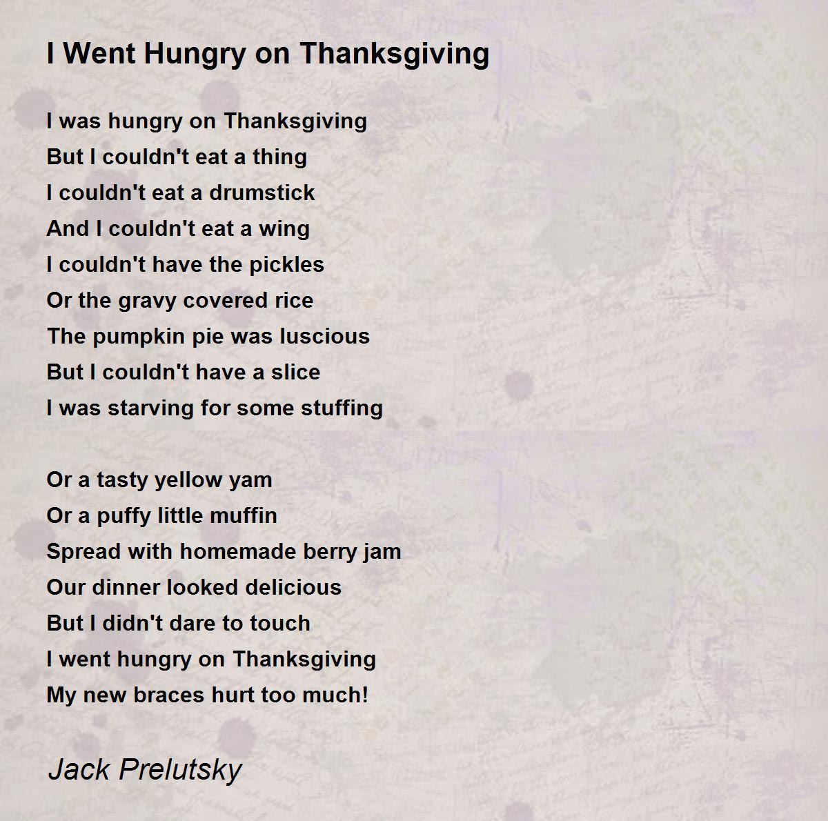 I Went Hungry On Thanksgiving - I Went Hungry On Thanksgiving Poem regarding Jack Prelutsky Poems Thanksgiving