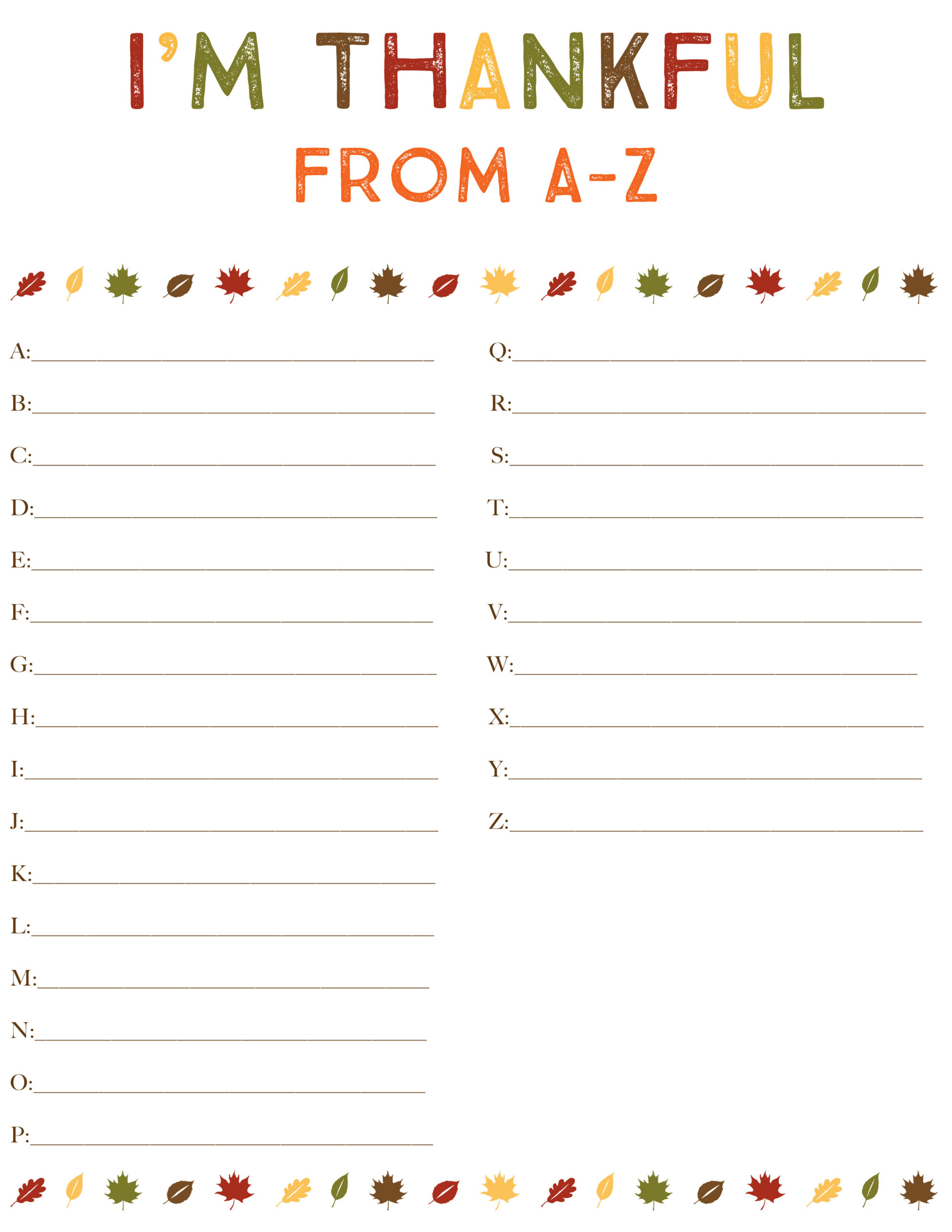 I&amp;#039;M Thankful From A-Z with I am Thankful For Alpahbet List Printable
