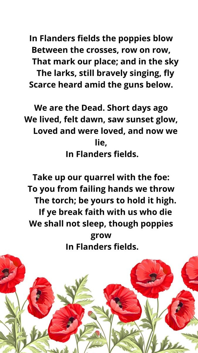 In Flanders Fields - Remembrance Day Poem inside Poppy Flower Veterans Day Poem