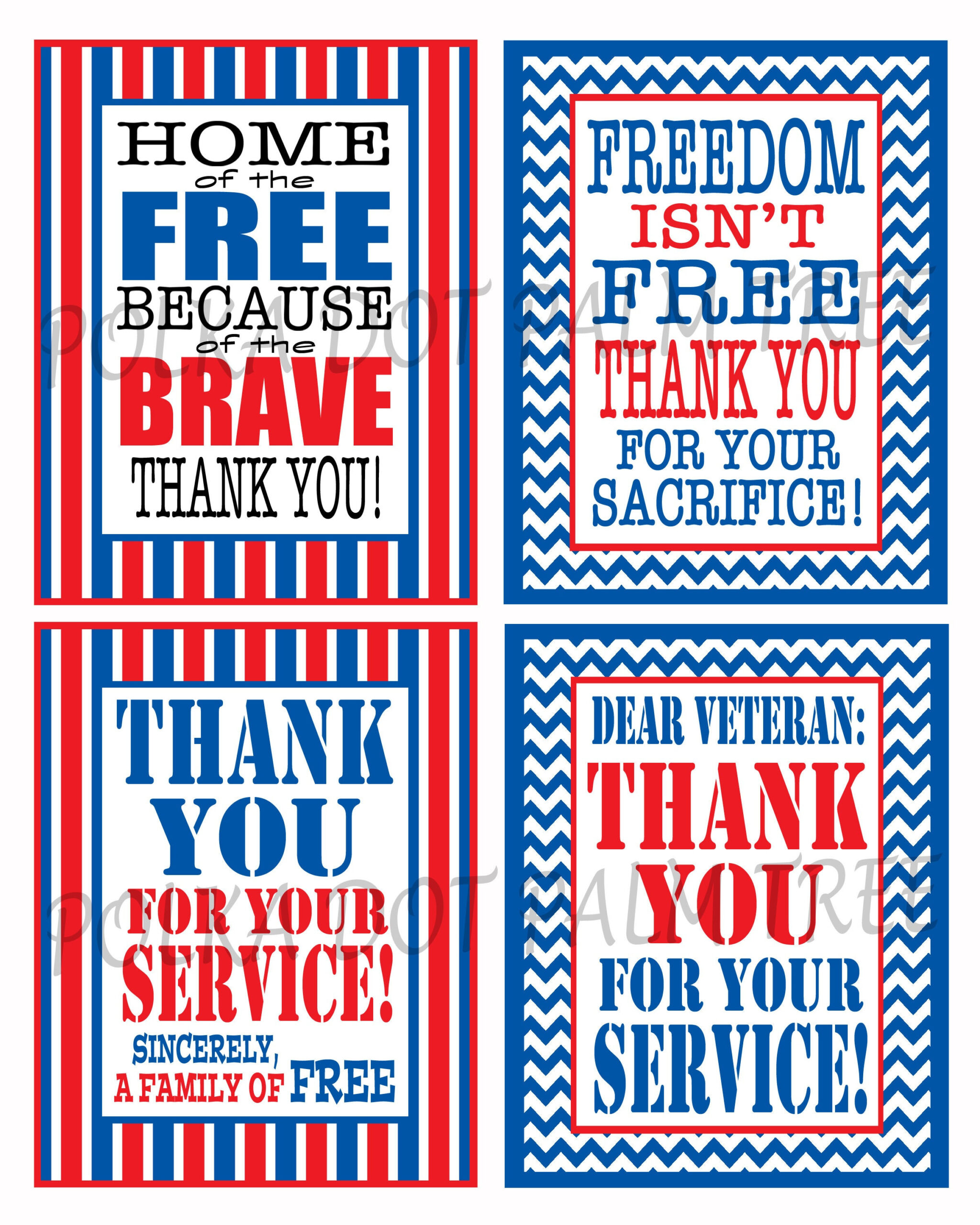 Instant Download Printable Veteran Military Patriotic Thank You Cards Notes  Thank You For Your Service Home Of The Free Because Of The Brave with Printable Veterans Day Thank You Cards