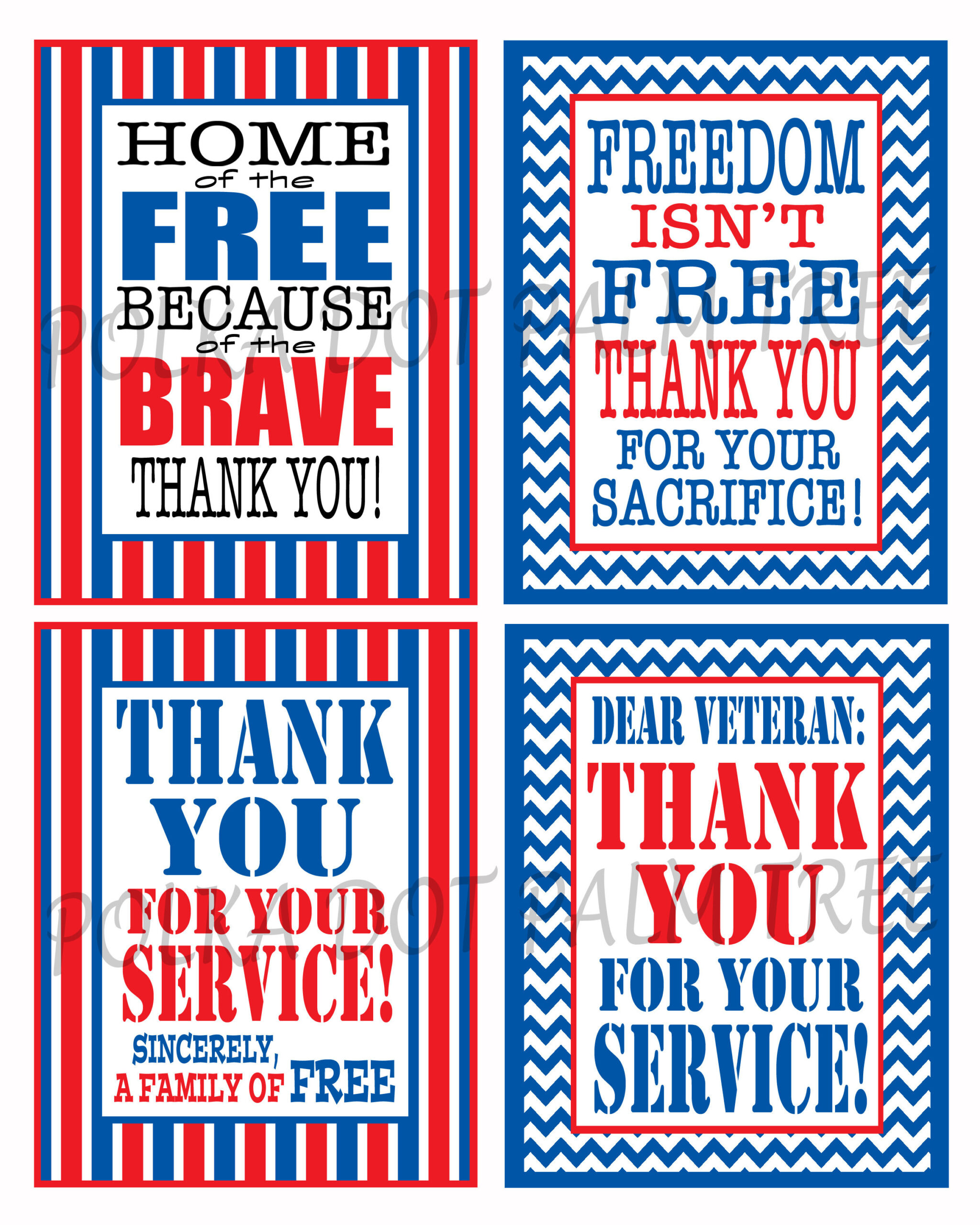 Instant Download Printable Veteran Military Patriotic Thank You for Veterans Day Printable Cards