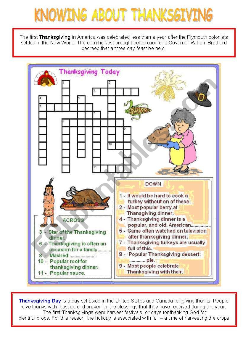 Knowing About Thanksgiving - Activity 1 - Esl Worksheetvenezababi throughout Thanksgiving Around the World Worksheet