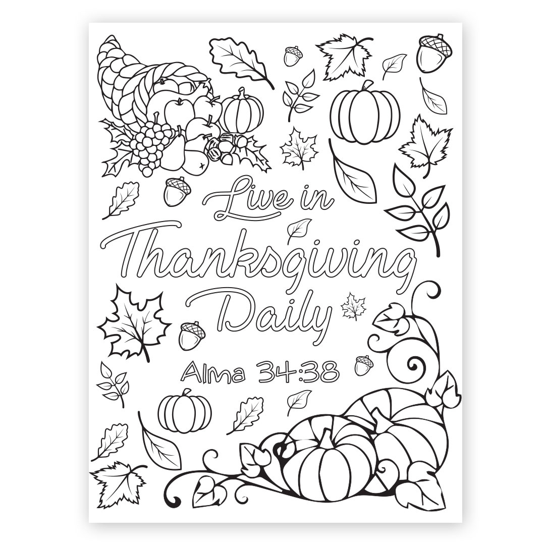 Live In Thanksgiving Daily Coloring Page - Digital Download In Lds regarding Printable Color Pages For Thanksgiving