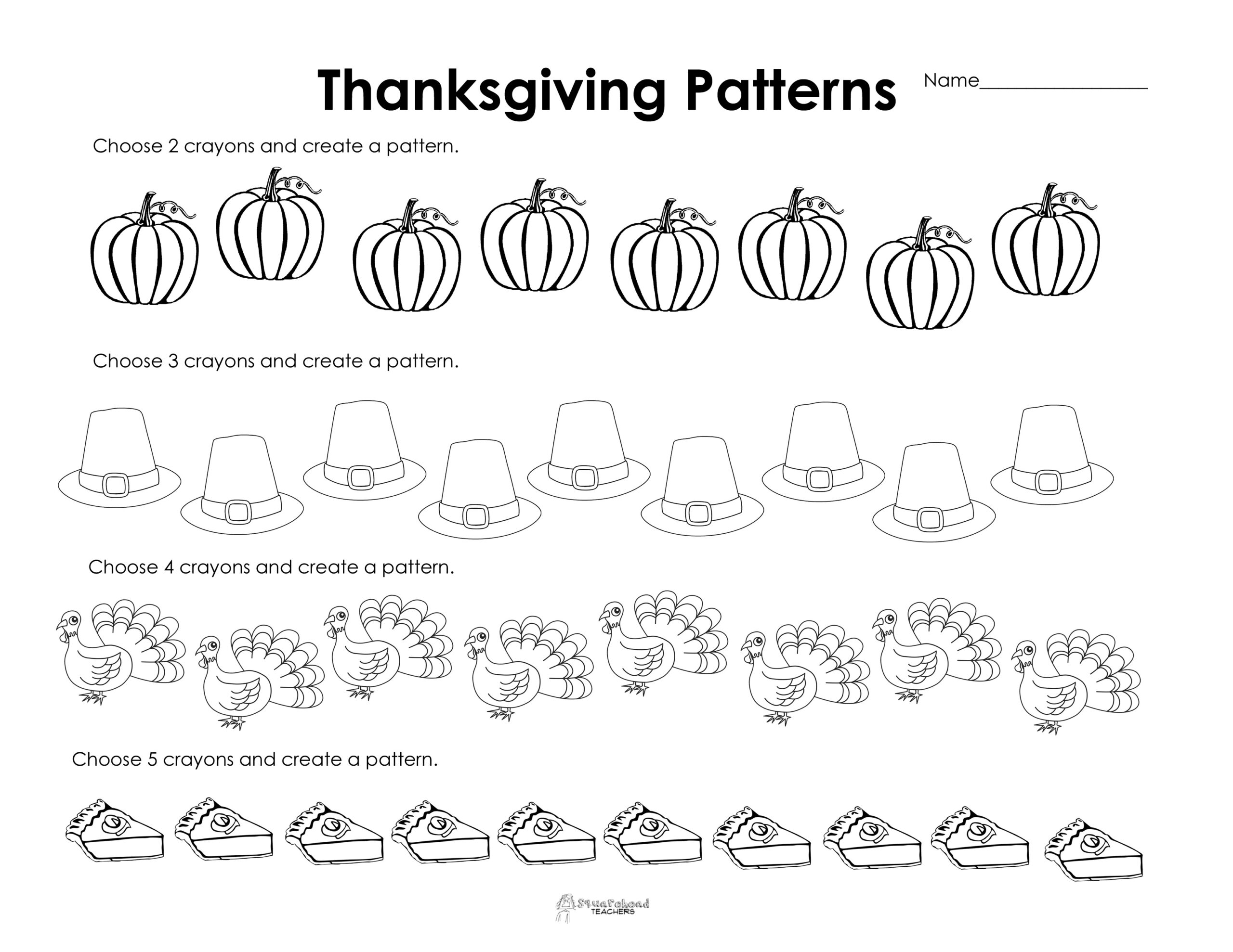 Making Patterns: Thanksgiving Style (Free Worksheet!) | Squarehead within Free Thanksgiving Printables Kindergarten