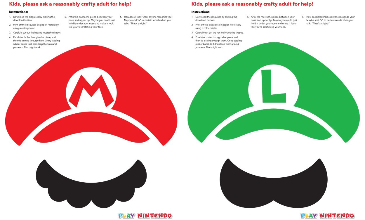 Mario And Luigi Instant Disguise Kit - Printable Hats &amp;amp; Mustaches with Mario Turkey Disguise Printable