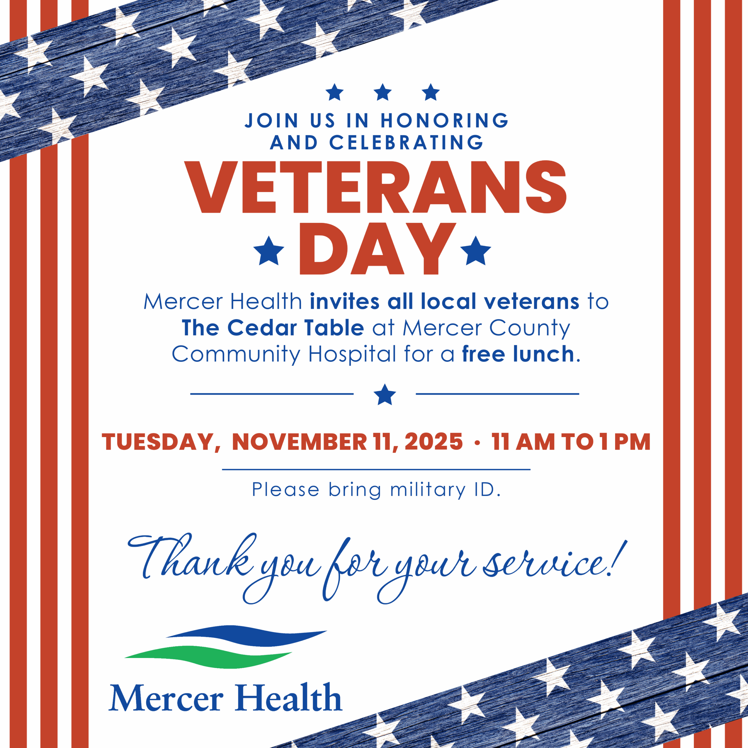 Mercer Health Honors Local Veterans With Complimentary Lunch with Veterans Day 2025 Free Meals Printable