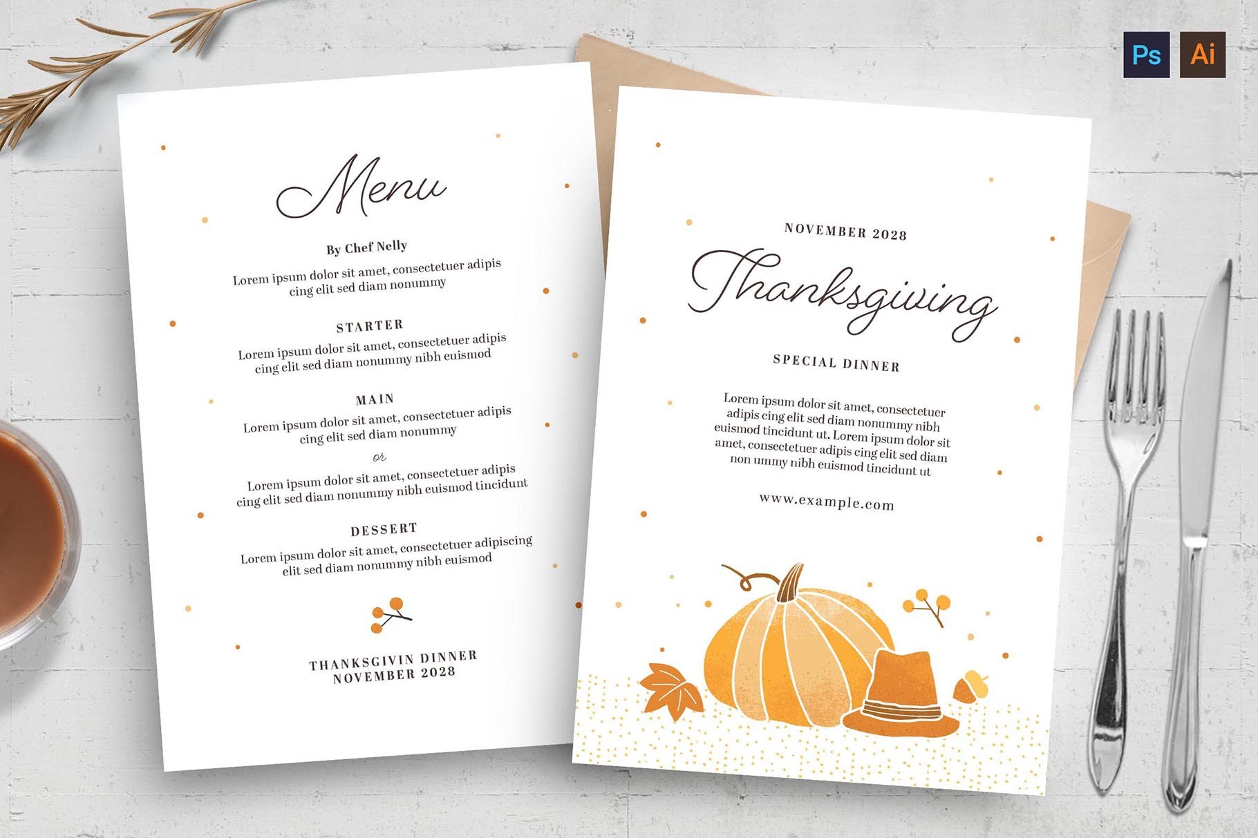 Minimal Thanksgiving Menu Template [Psd, Ai, Vector] - Brandpacks intended for Design Thanksgiving Menu Cards Template