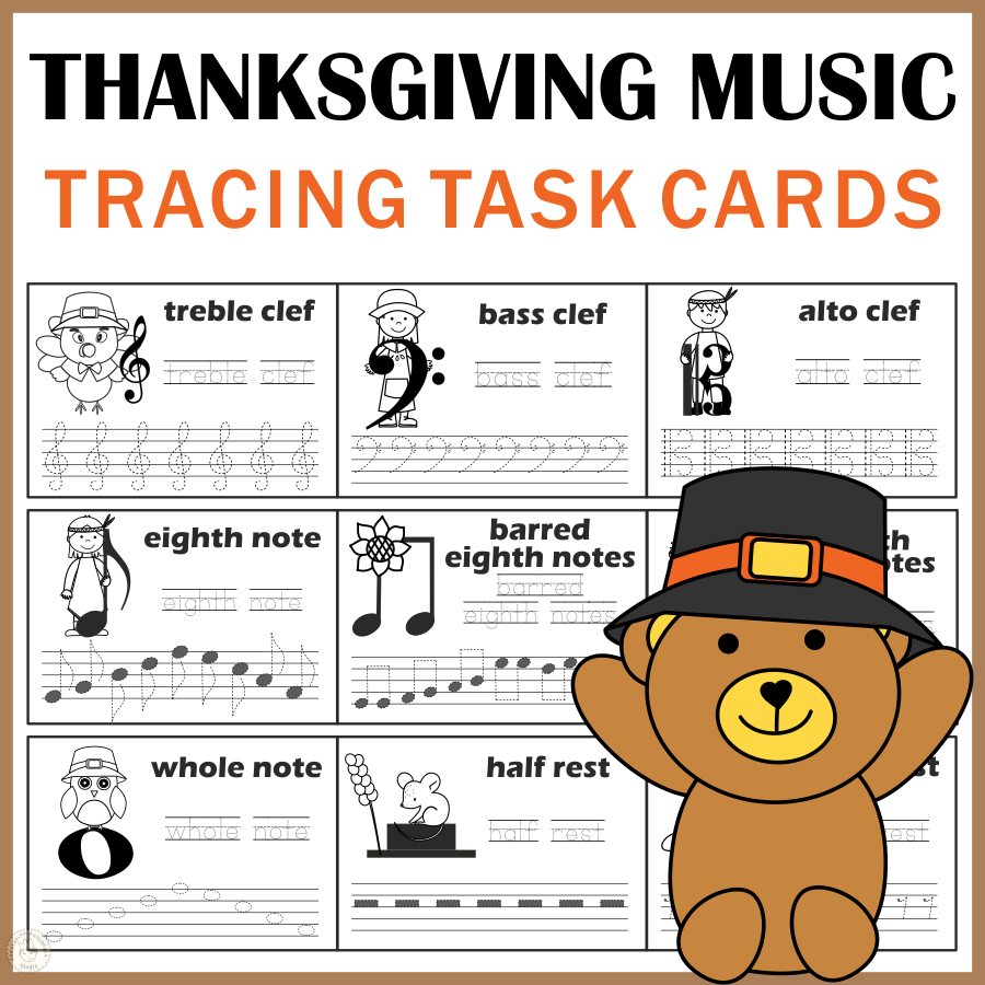 Music Tracing Task Cards For Thanksgiving within Free Thanksgiving Music Worksheets