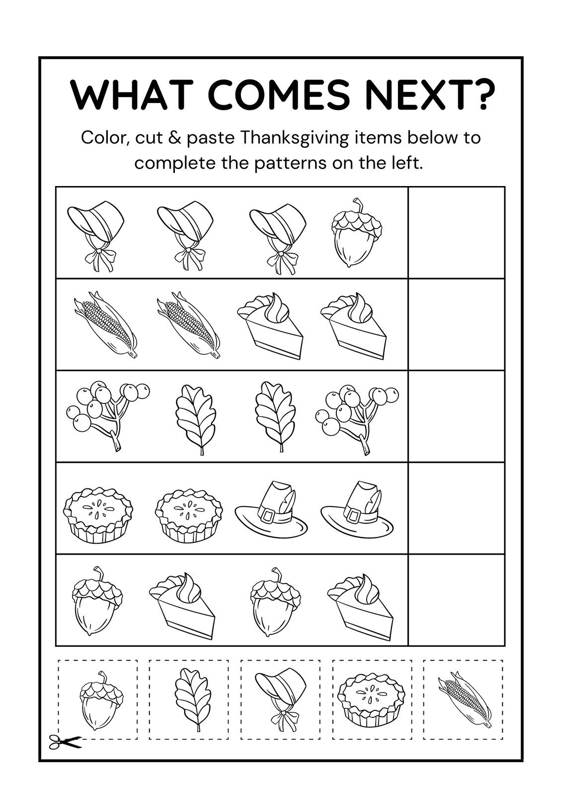 Page 4 - Free Printable Thanksgiving Worksheet Templates | Canva inside Thanksgiving Patterns Worksheet