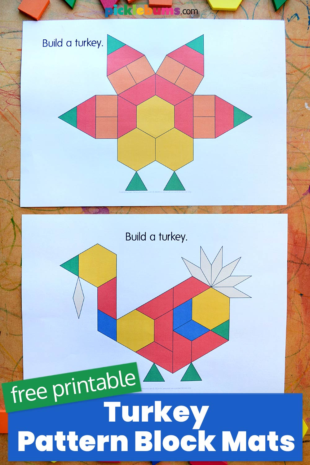 Pattern Block Turkeys - Free Printable - Picklebums intended for Turkey Pattern Block Printable