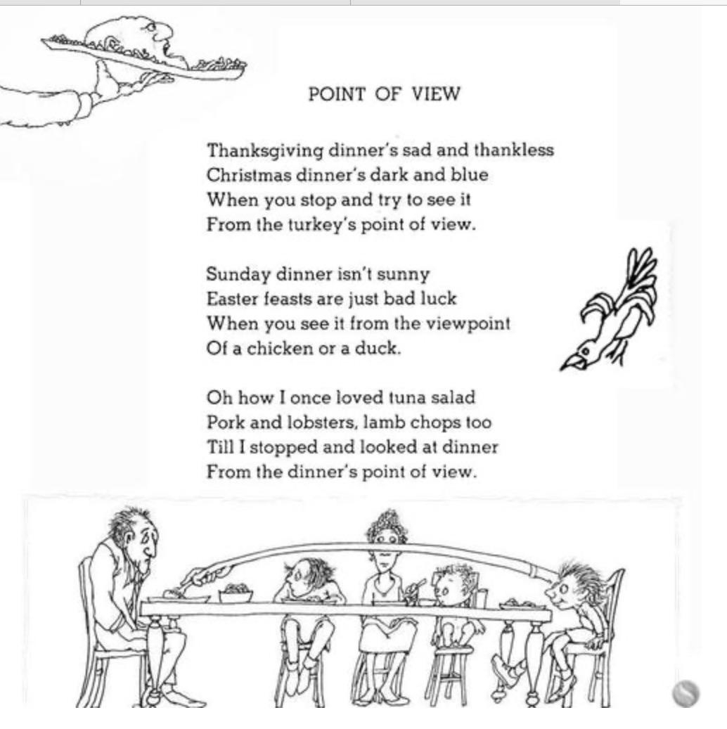 Point Of Viewshel Silverstein : R/Vegan inside Shel Silverstein Thanksgiving Poem