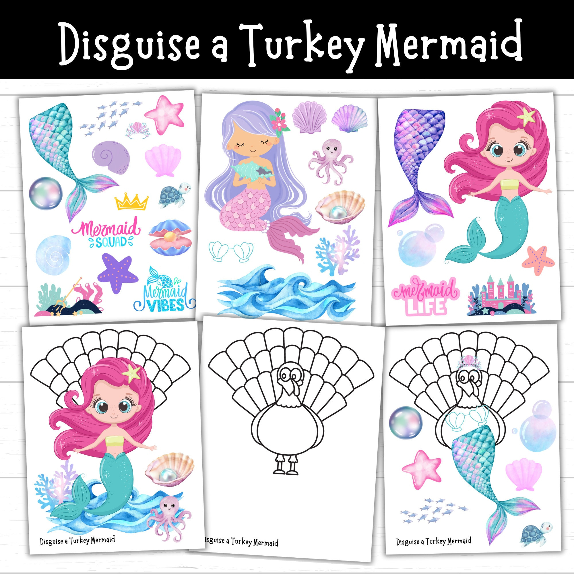 Printable Disguise A Turkey Mermaid Craft – Thanksgiving Activity within Mermaid Turkey Disguise Printable