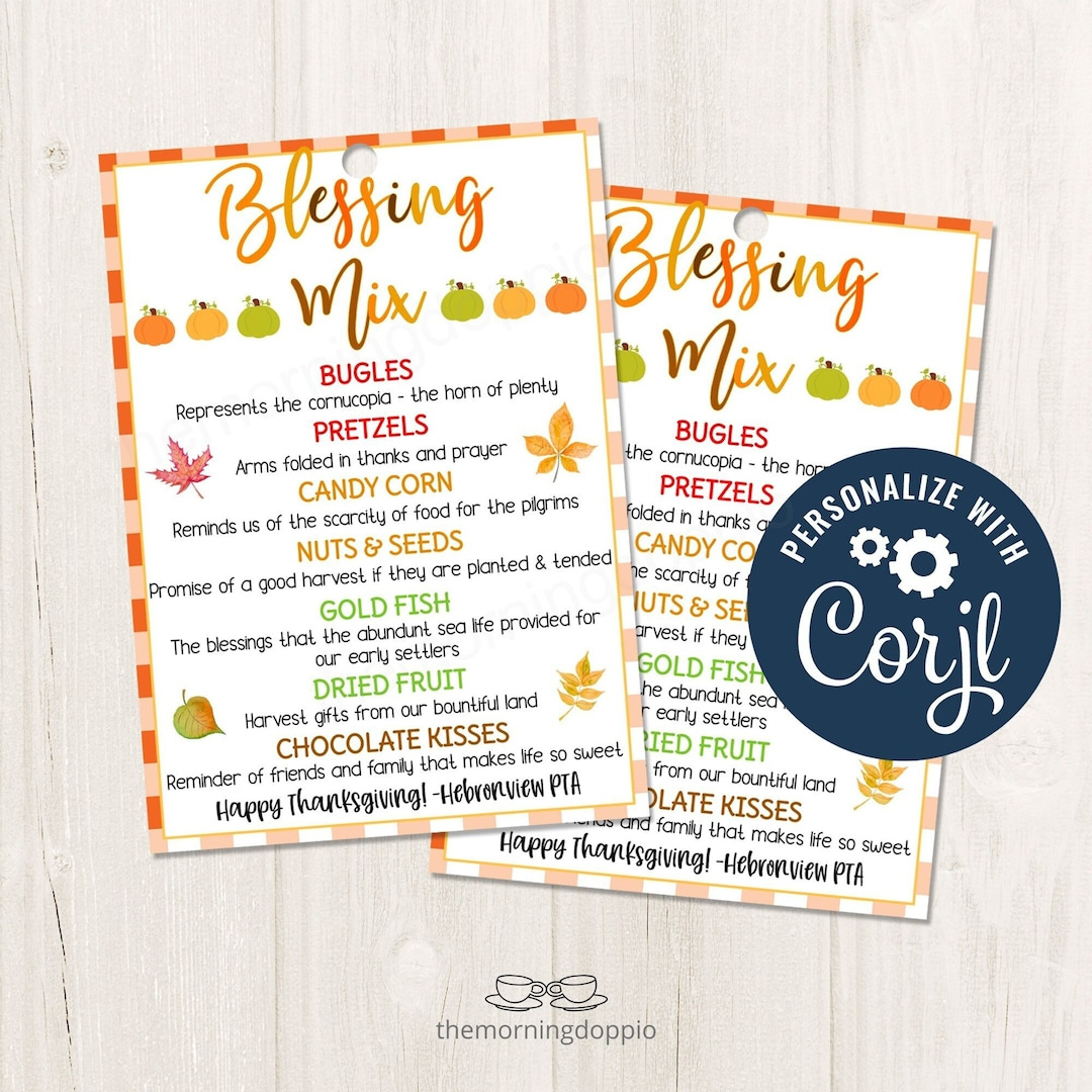 Printable/Editable Thanksgiving Blessing Mix Label Gift Tag with regard to Thanksgiving Blessing Mix Poem Printable