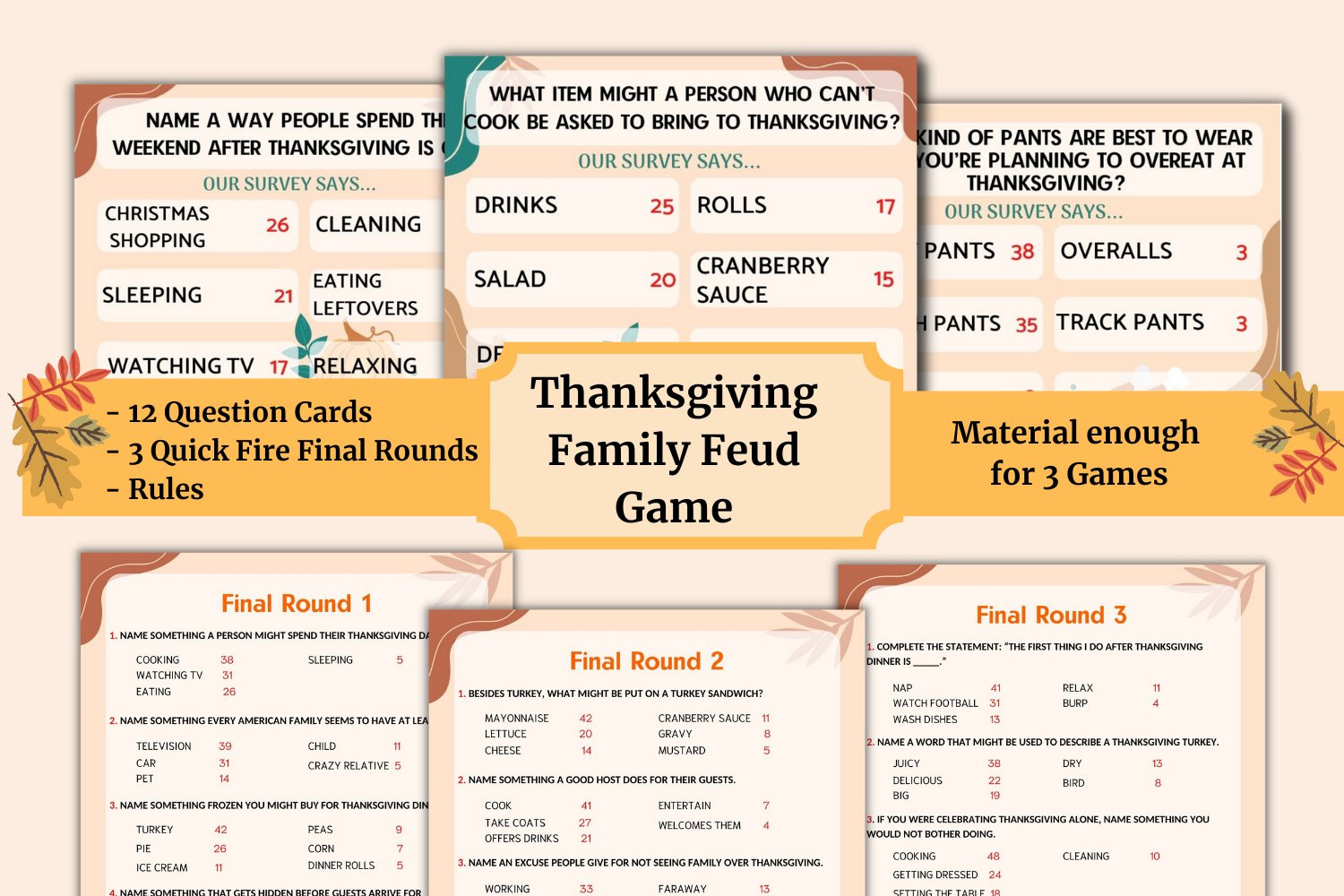 Printable Thanksgiving Family Feud Game in Free Printable Thanksgiving Family Feud Questions And Answers