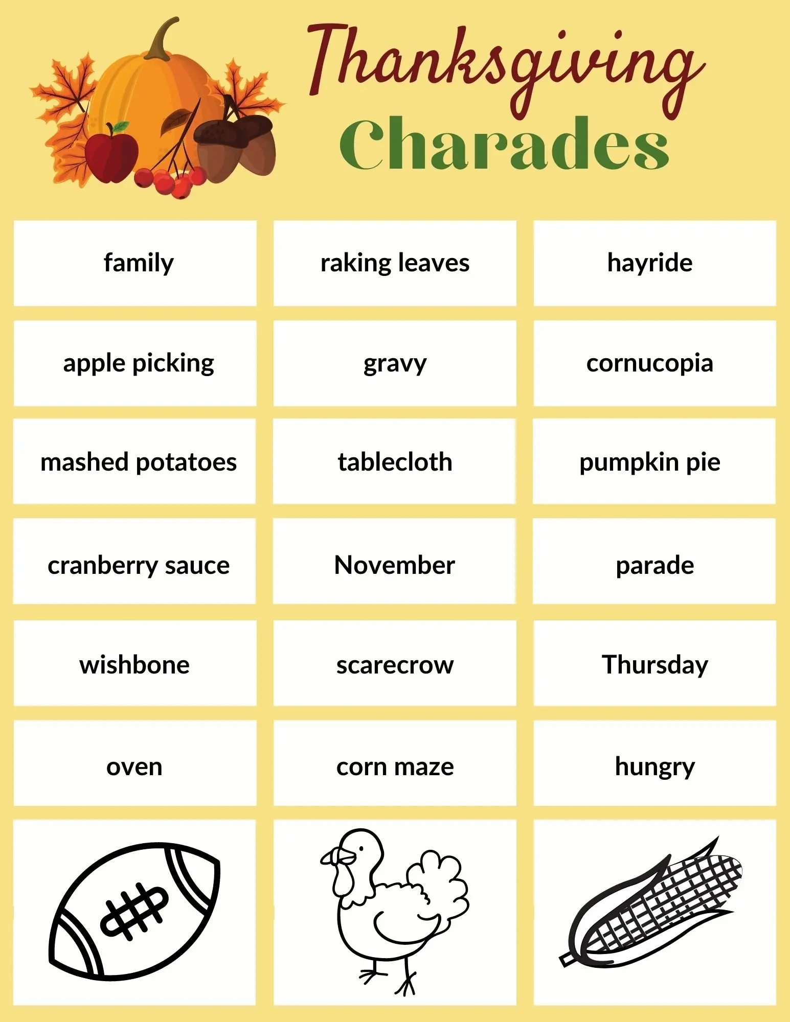 Printable Thanksgiving Game Of Charades - Moneywise Moms - Easy for Thanksgiving Charades Free Printable