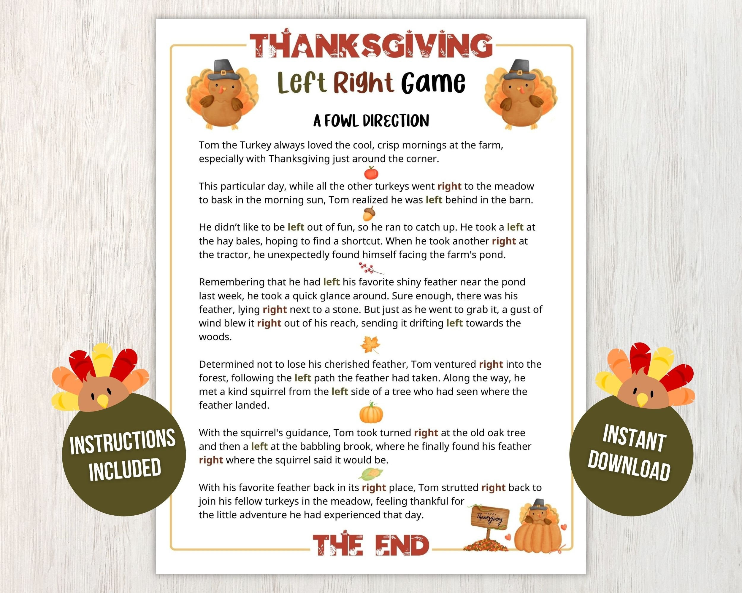 Printable Thanksgiving Left Right Game For Kids And Adults, Pass for Free Printable Left Right Thanksgiving Game